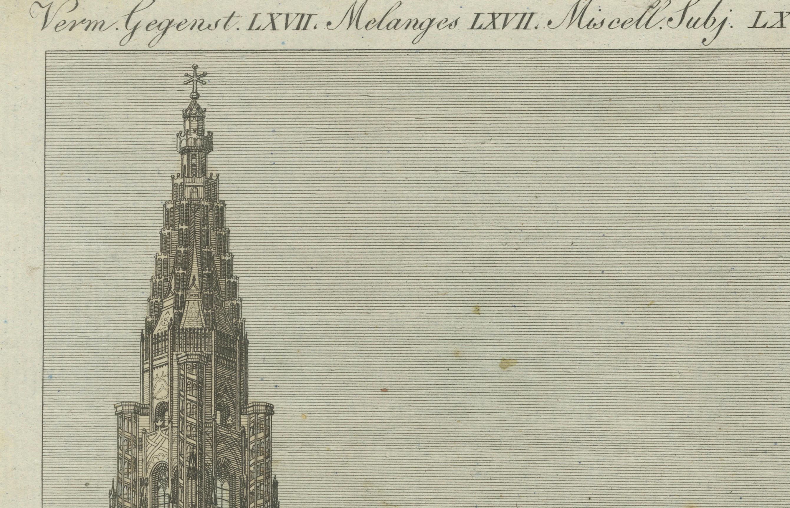 Early 19th Century Engraving of Strasbourg Cathedral, Gothic Masterpiece in Alsace, 1805 For Sale