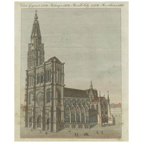 Engraving of Strasbourg Cathedral, Gothic Masterpiece in Alsace, 1805