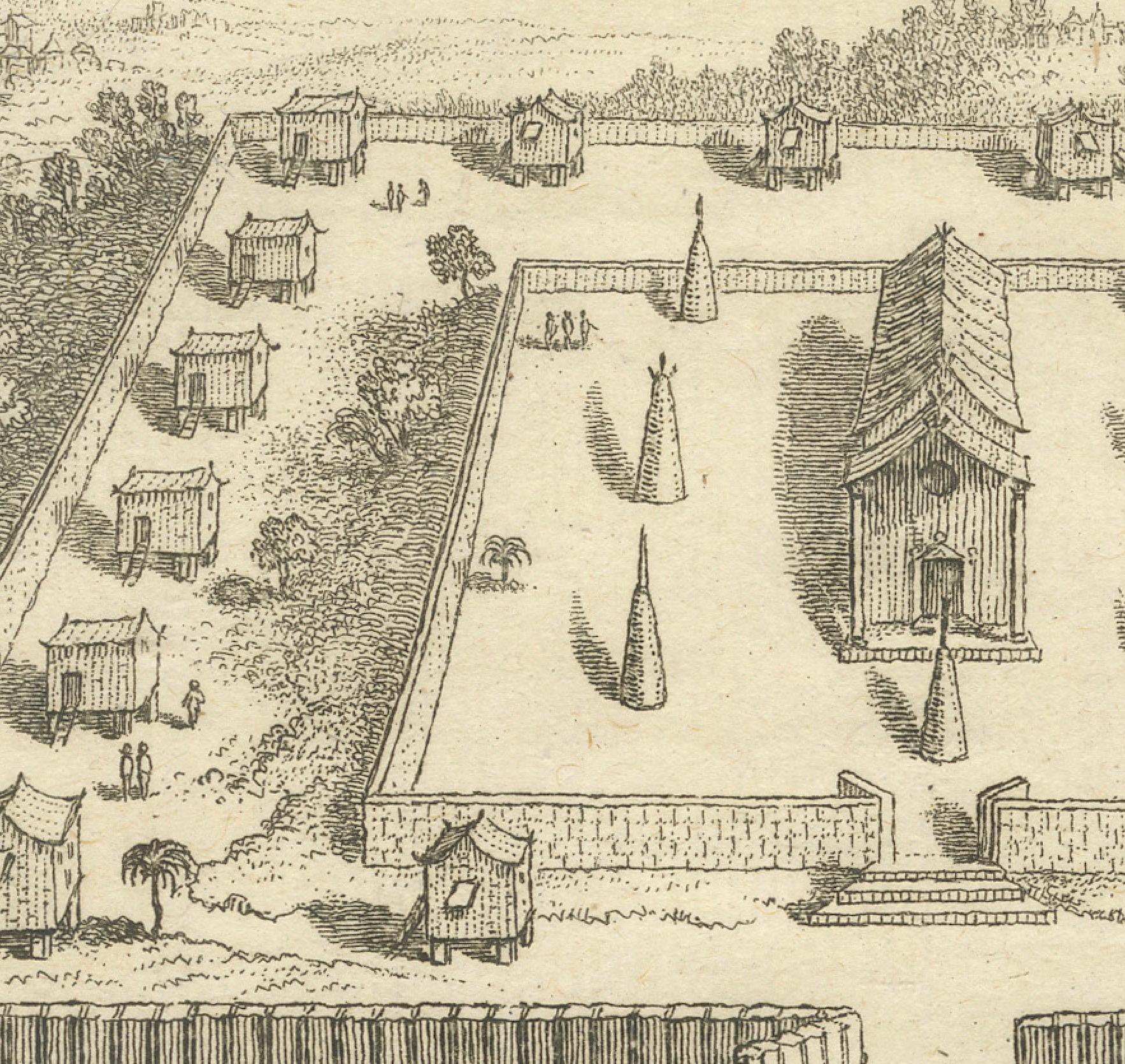 Engraved  Engraving of Thai Buddhist Temple and Monastery in Ayutthaya, Siam, 1751 For Sale