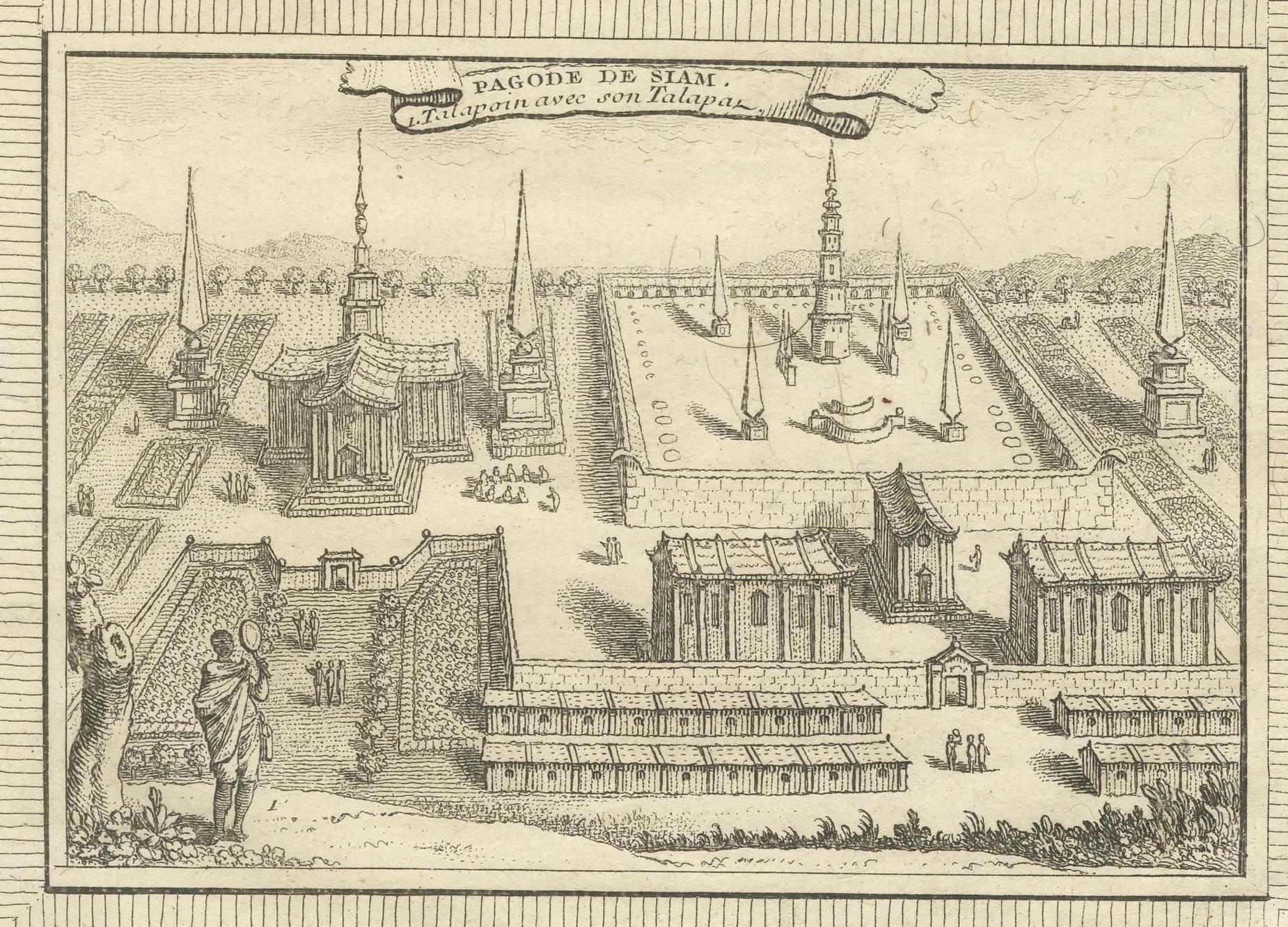 Mid-18th Century  Engraving of Thai Buddhist Temple and Monastery in Ayutthaya, Siam, 1751 For Sale