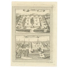 Gravur eines thailändischen buddhistischen Tempels und einer Monasterie in Ayutthaya, Siam, 1751