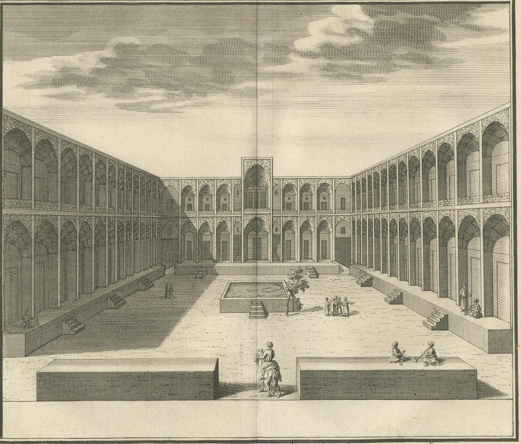 Grabado del Caravasar de Cachan - Vista holandesa de la arquitectura persa en venta 1