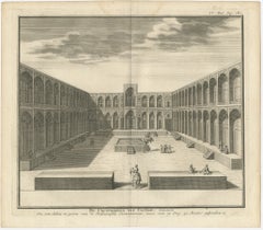 Gravure du caravansérail de Cachan - Vue hollandaise de l'architecture persane
