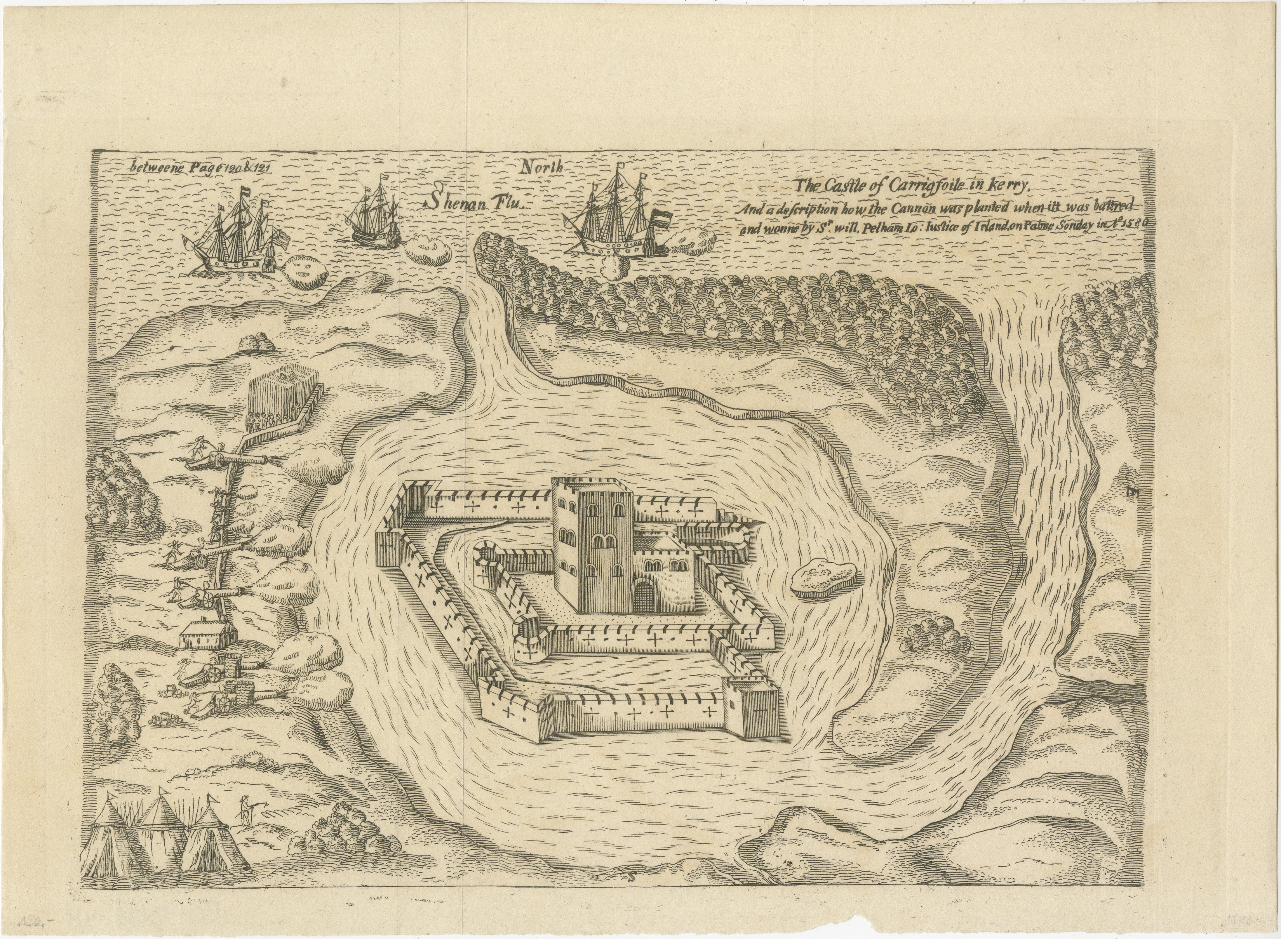 Engraving of the Castle of Carrigafoyle in County Kerry, Ireland

This historical engraving depicts the Castle of Carrigafoyle, located in County Kerry, Ireland. The castle, built in the late 15th century, served as a stronghold of the O'Connor