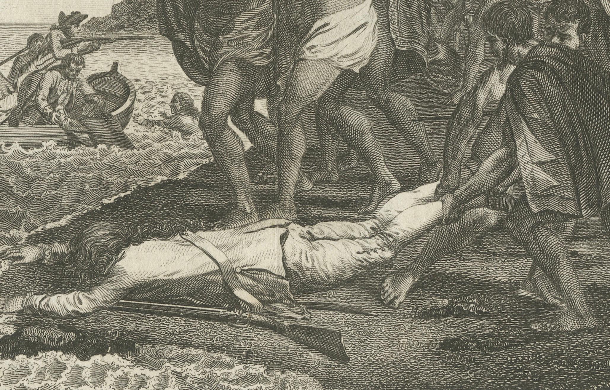 18th Century Engraving of The Death of Captain James Cook at Kealakekua Bay, Hawaii, 1784 For Sale