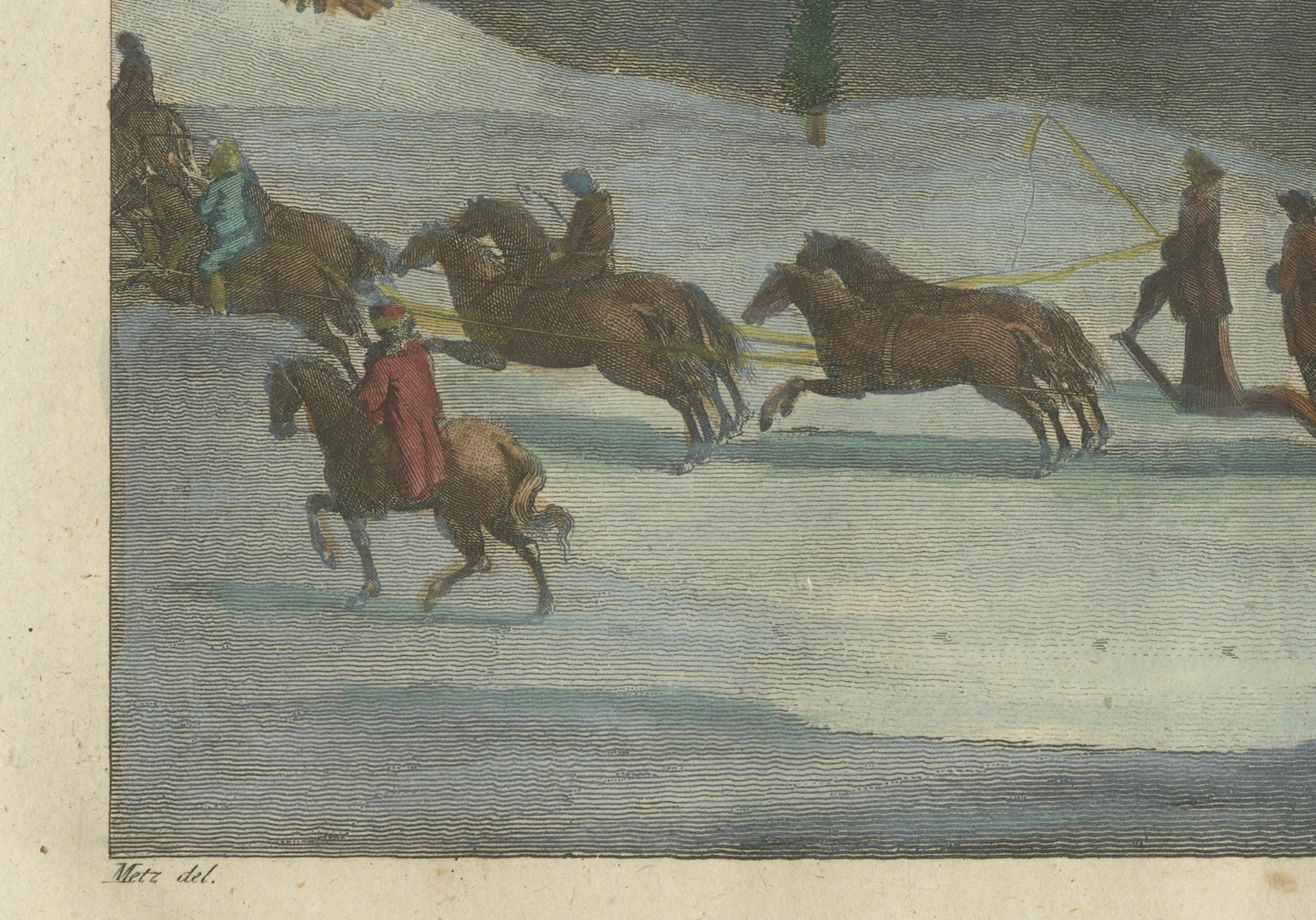Gravur der Kaiserin des russischen Nachtzuges inmitten derruption, 1784 im Zustand „Gut“ im Angebot in Langweer, NL