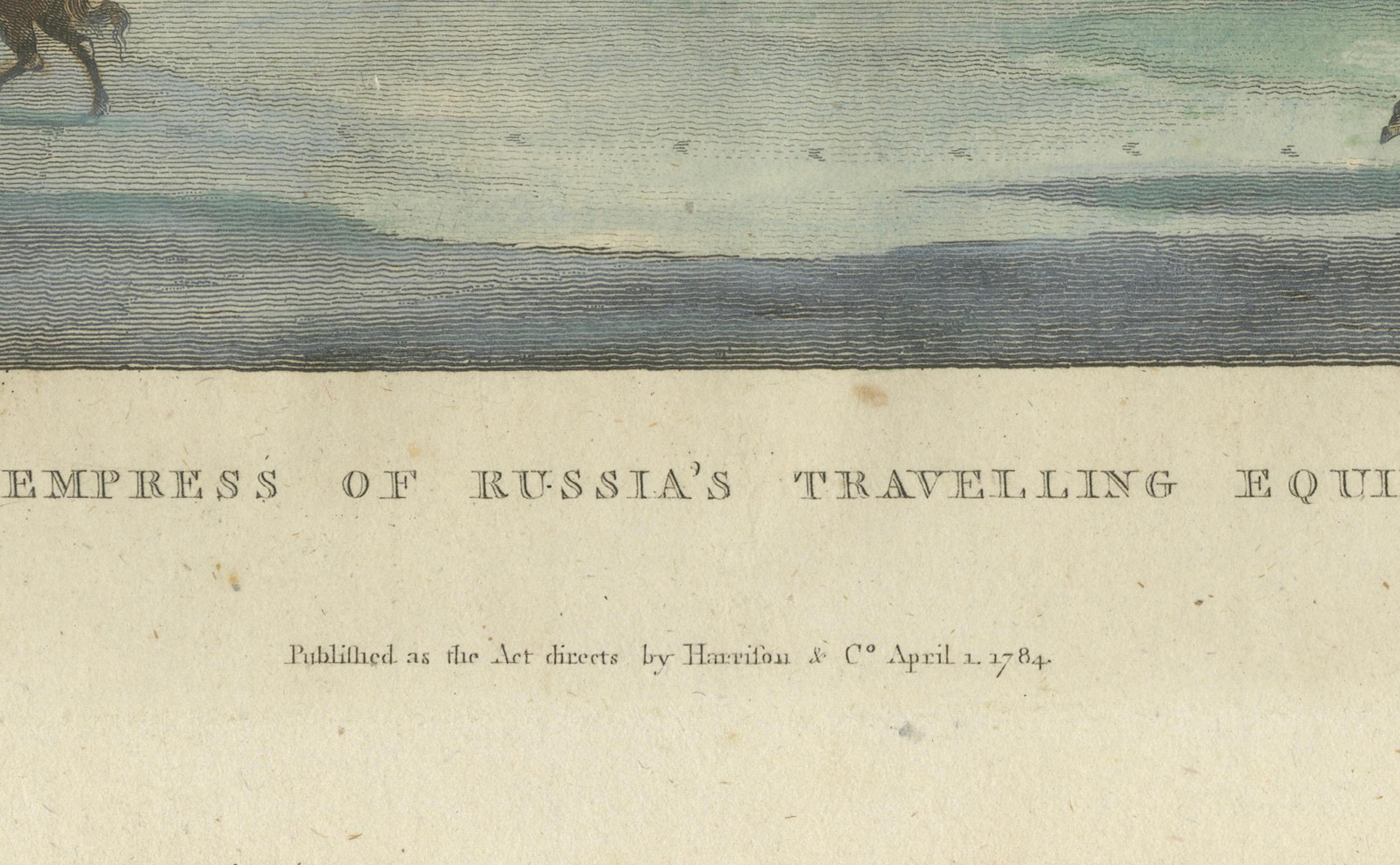 Late 18th Century Engraving of the Empress of Russia's Night Carriage Amidst Eruption, 1784 For Sale