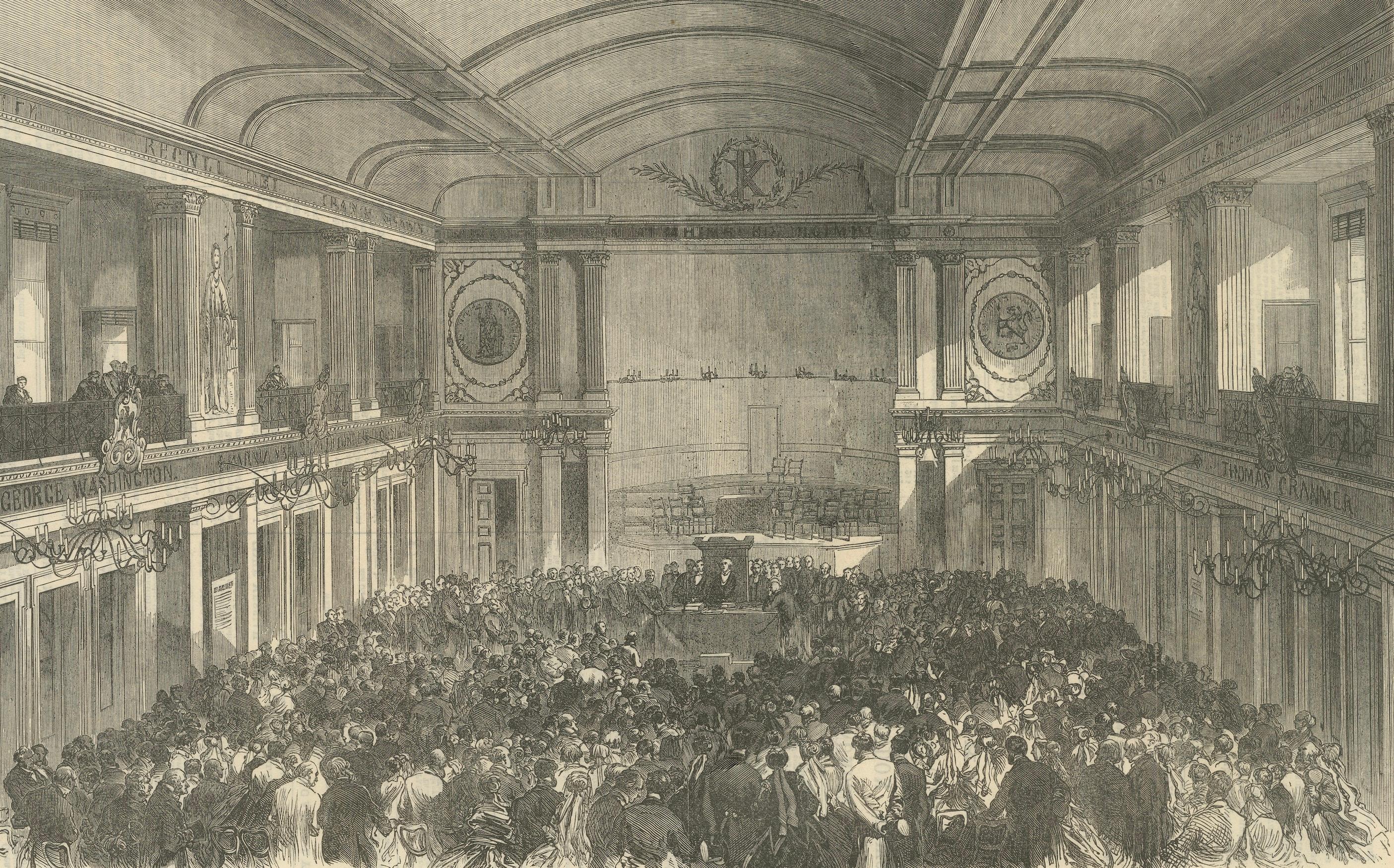 Kupferstich der Konferenz der Evangelischen Allianz in Amsterdam, veröffentlicht 1867 (Graviert) im Angebot
