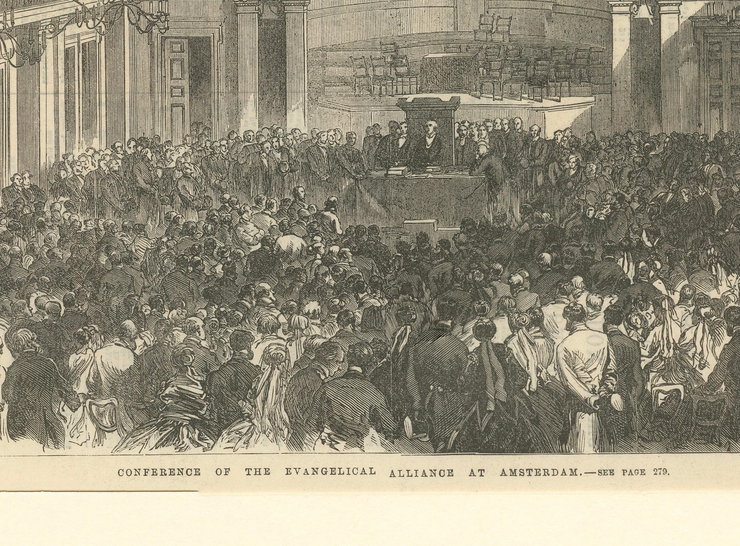 Kupferstich der Konferenz der Evangelischen Allianz in Amsterdam, veröffentlicht 1867 im Zustand „Gut“ im Angebot in Langweer, NL