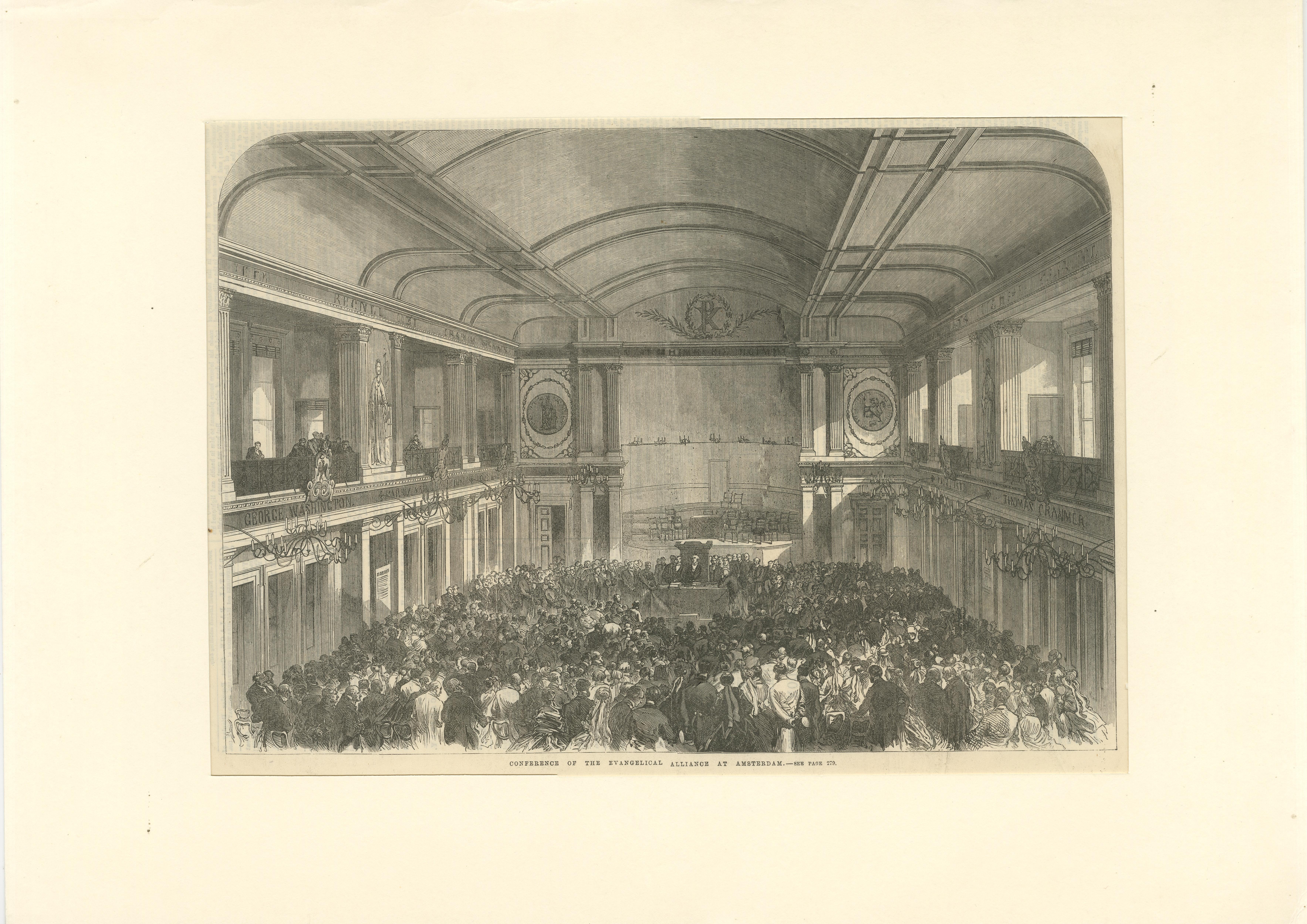 Kupferstich der Konferenz der Evangelischen Allianz in Amsterdam, veröffentlicht 1867 im Angebot 3