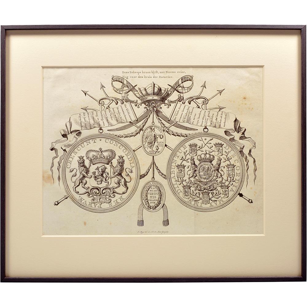 Engraving of the commemorative medal and decoration of the Sea Battle of Doggersbank 1781, by Noach van der Meer



After an earlier print by Jacobus Buys.

Published in Beschrijving der Nederlandsche Historiepenningen in Amsterdam 1781

Dimensions