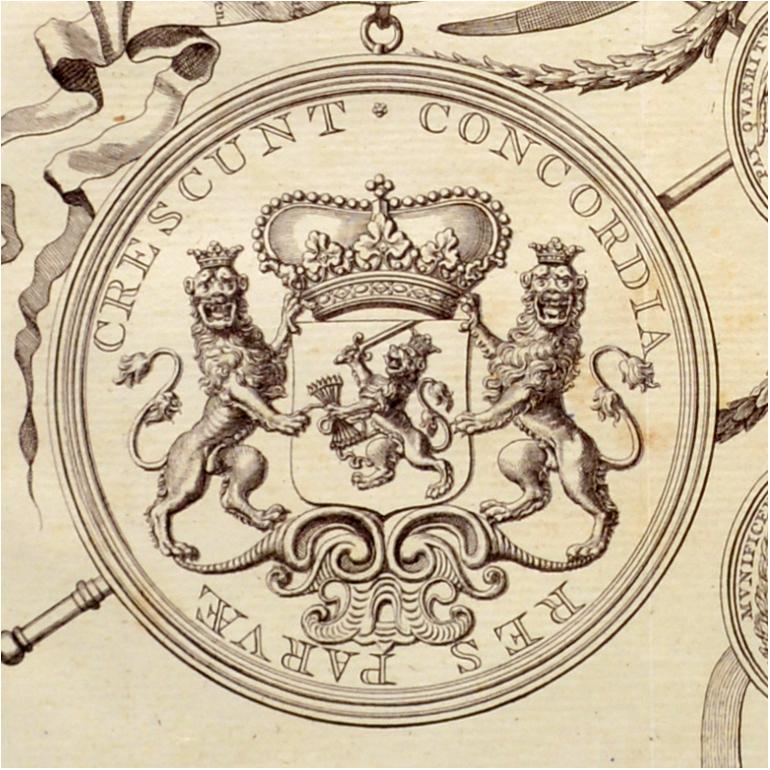 Engraving of the medal and decoration of the Sea Battle of Doggersbank 1781 In Good Condition For Sale In UTRECHT, UT