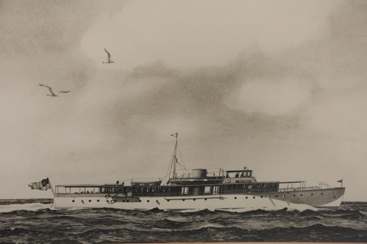 Mid-20th Century Engraving of The Motor Yacht 