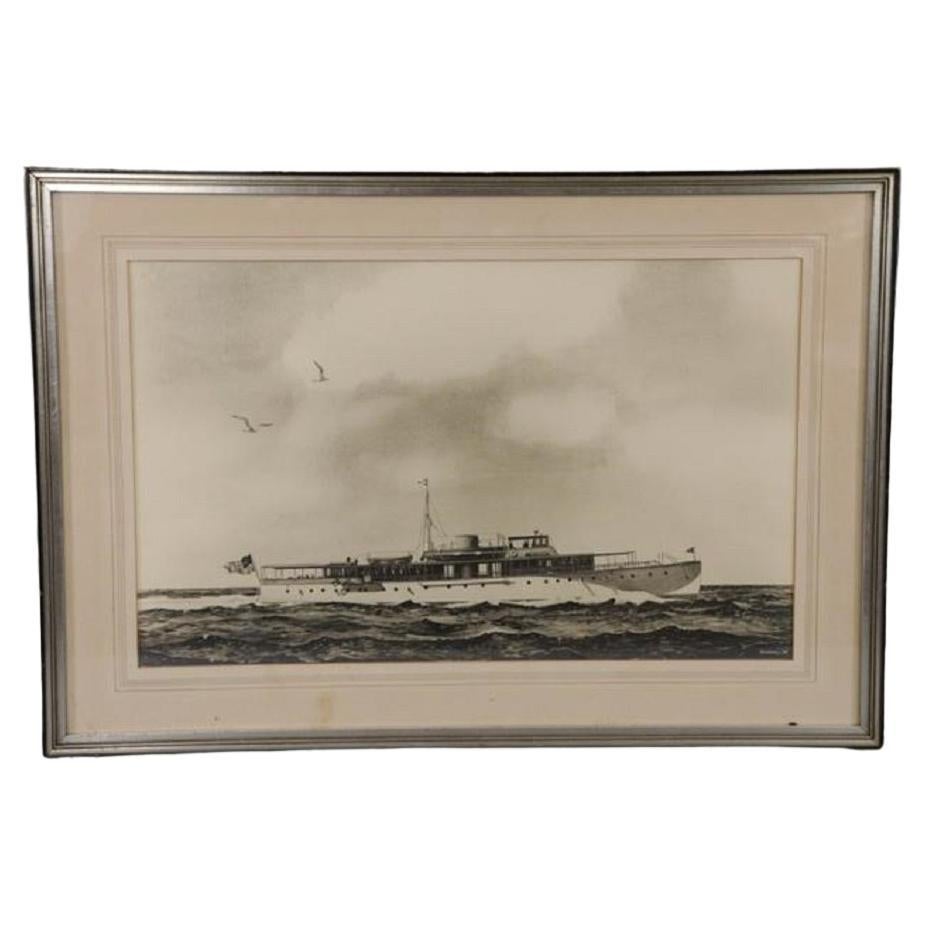Engraving of The Motor Yacht "All Alone" For Sale