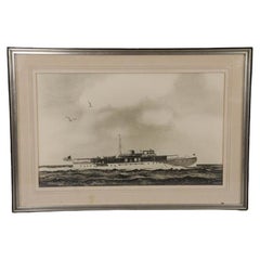 Vintage Engraving of The Motor Yacht "All Alone"
