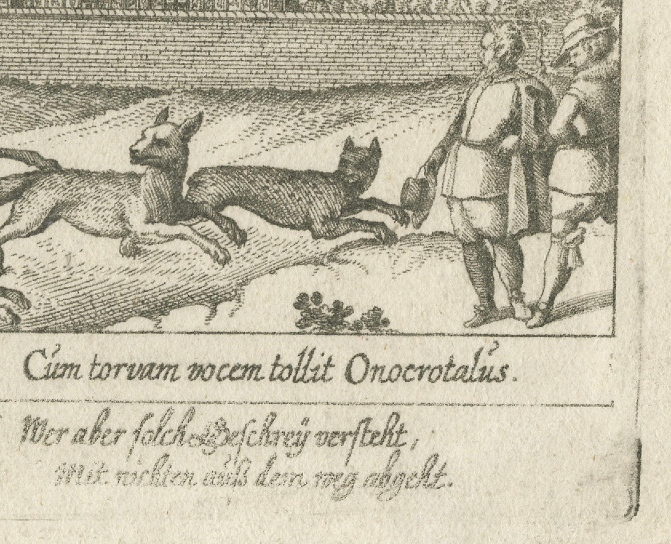 Engraved Engraving of the Palace of Henry VIII and Hunting Scene with Greyhounds, 1626