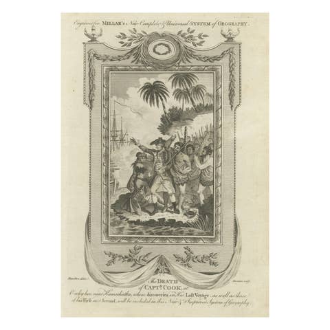 Engraving of The Tragic Demise of Captain James Cook in 1779 in the South Seas
