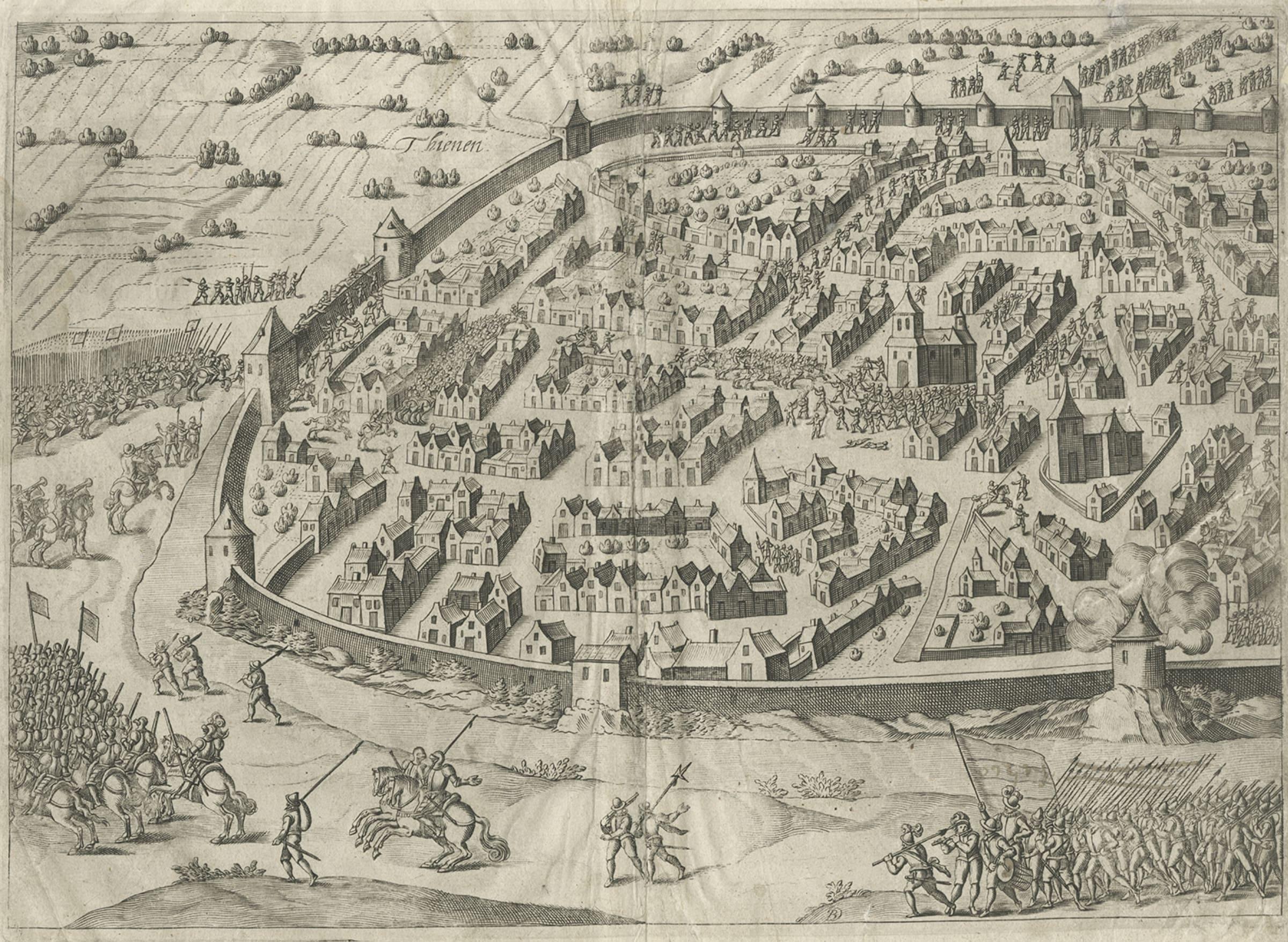 Paper Engraving of Tienen in the province of Flemish Brabant, in Flanders, Belgium For Sale
