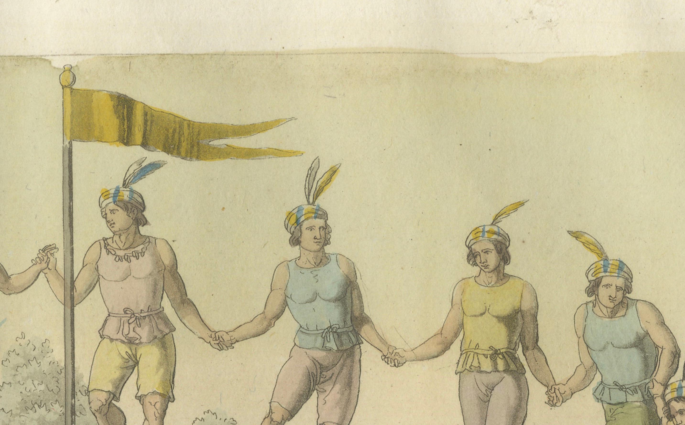 Early 19th Century Engraving of Traditional Chilean Circle Dance: A Festive Gathering in 1827 Chile For Sale
