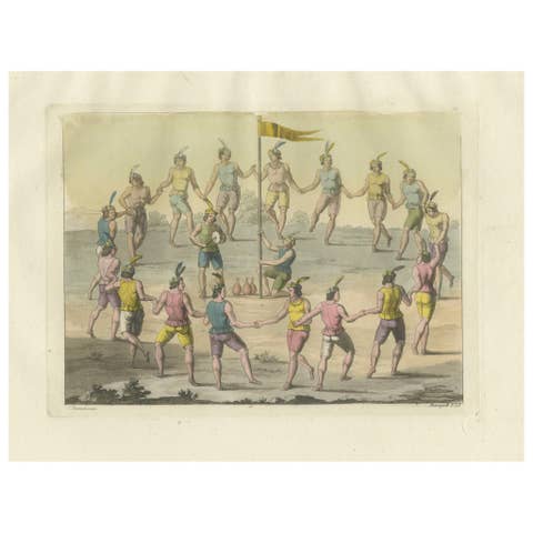 Engraving of Traditional Chilean Circle Dance: A Festive Gathering in 1827 Chile
