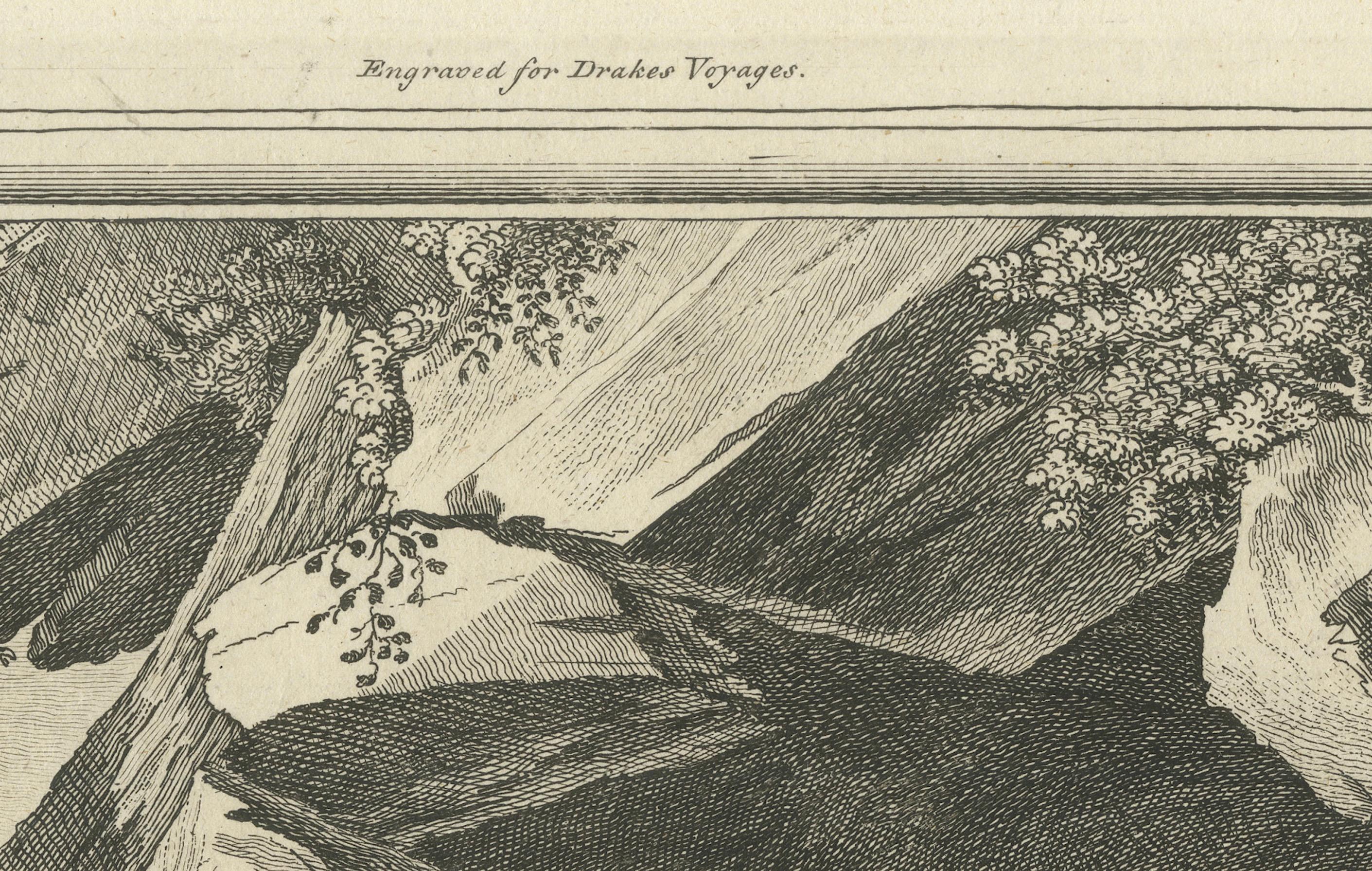 Gravure de femmes ressacrant à une capture par des pirates néerlandais, Strait of Magellan, 1768 Bon état - En vente à Langweer, NL