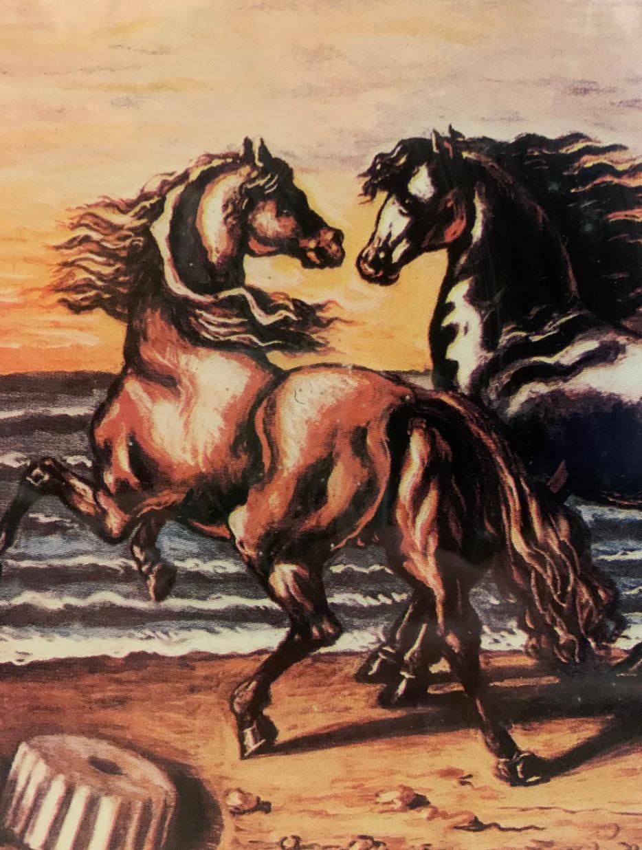 Gravur auf versilberter Folie von Giorgio De Chirico, das Pferde repräsentiert (Italienisch) im Angebot