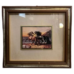 Vintage Engraving on Silver-Plated Foil by Giorgio De Chirico Representing Horses