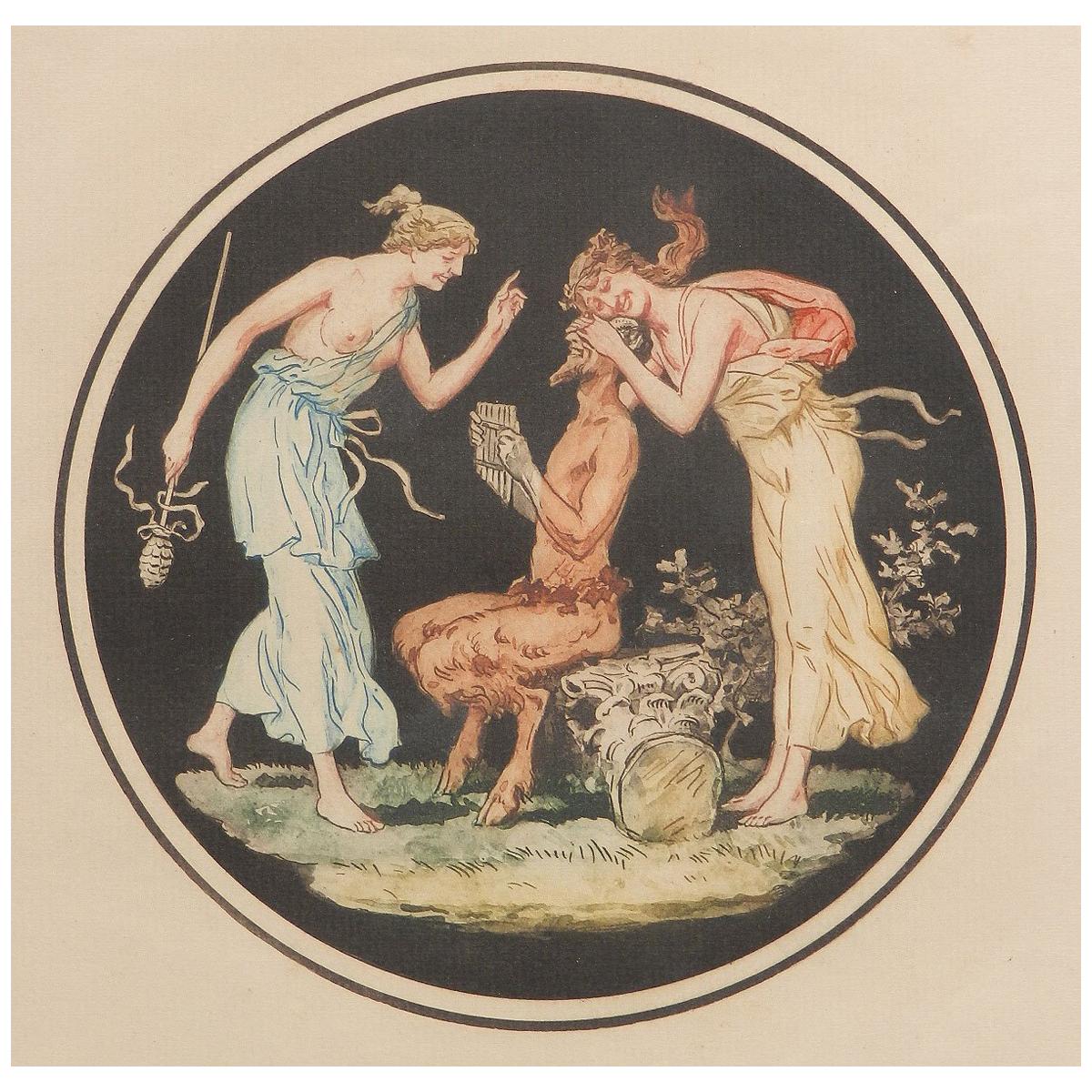 Engraving Pan and Nymphs Allegorical French Print after Jean Guillaume Moitte 