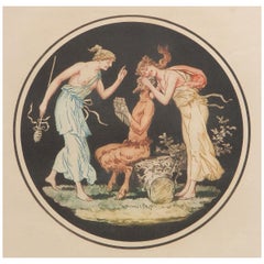 Engraving Pan and Nymphs Allegorical French Print after Jean Guillaume Moitte 