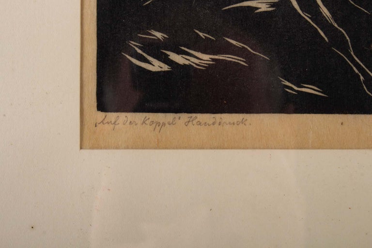 Engraved Engraving, Signed, 1928, Representative Stylized Horses Running, Framed For Sale