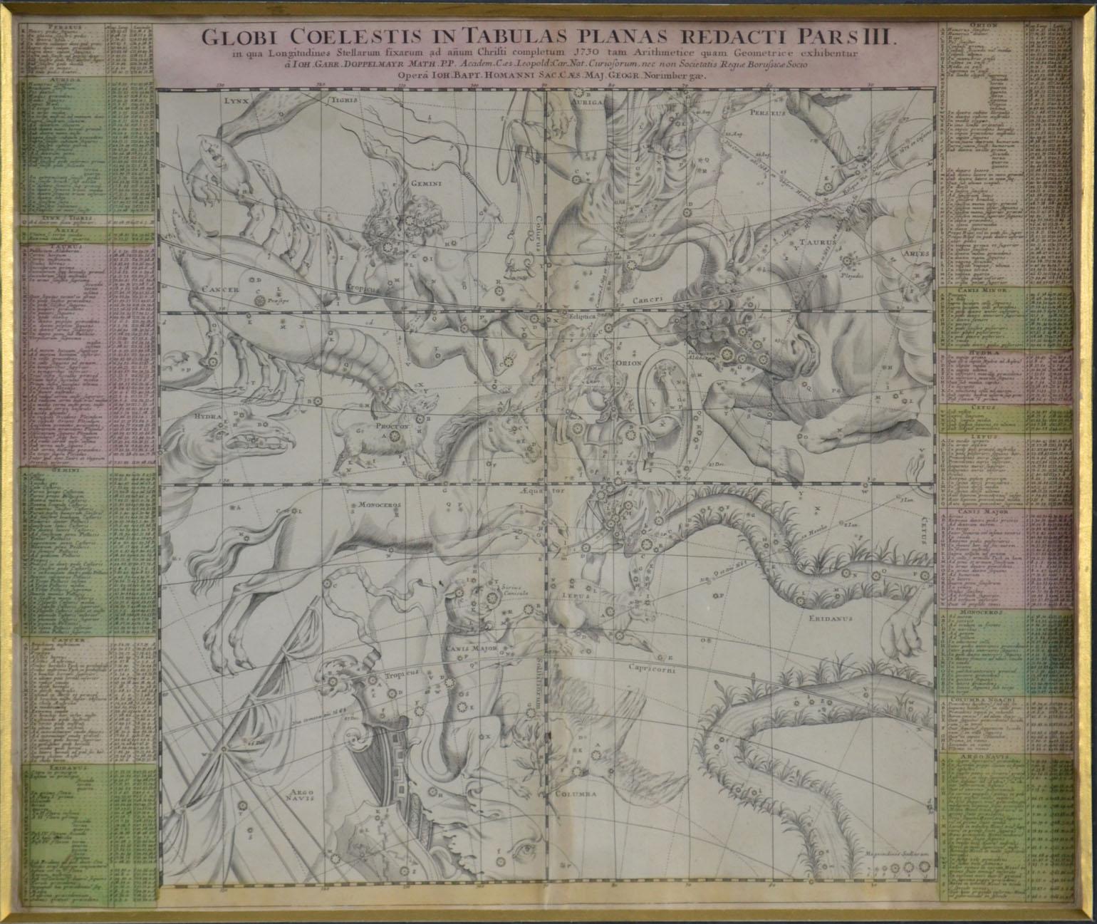 Sechs Himmelskarten-Stiche aus dem 18. Jahrhundert mit Gravuren in Messingrahmen von Doppelmayr 10