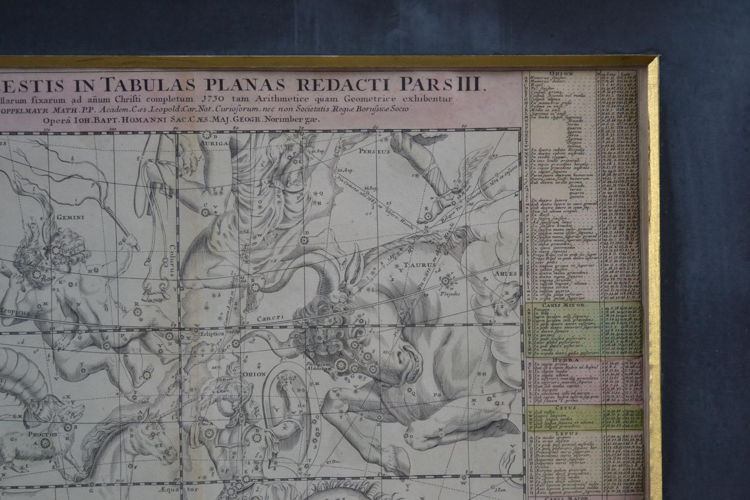 Sechs Himmelskarten-Stiche aus dem 18. Jahrhundert mit Gravuren in Messingrahmen von Doppelmayr 11