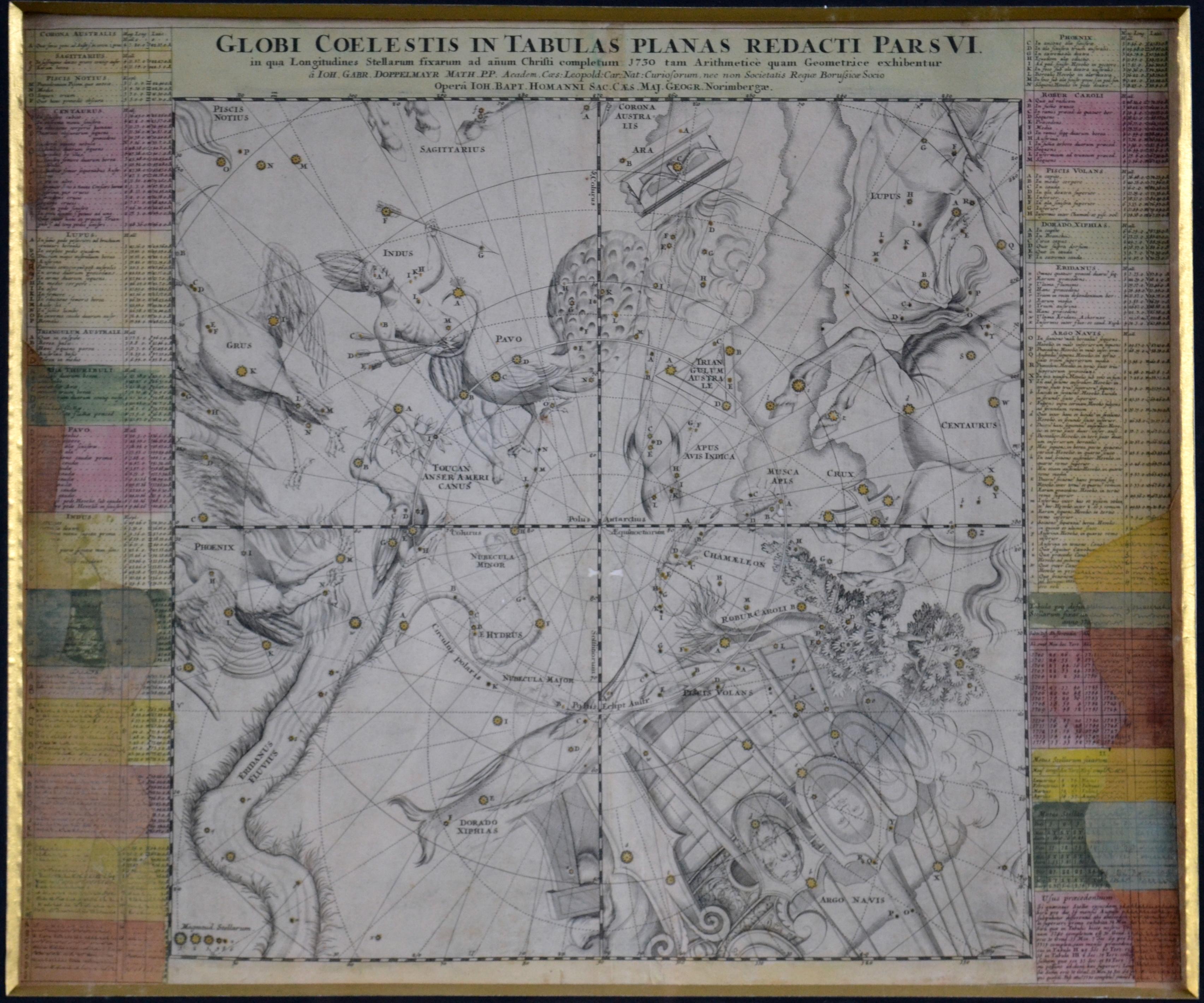 Sechs Himmelskarten-Stiche aus dem 18. Jahrhundert mit Gravuren in Messingrahmen von Doppelmayr 12