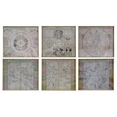 Six 18th Century Celestial Charts Engravings in Brass Frames by Doppelmayr