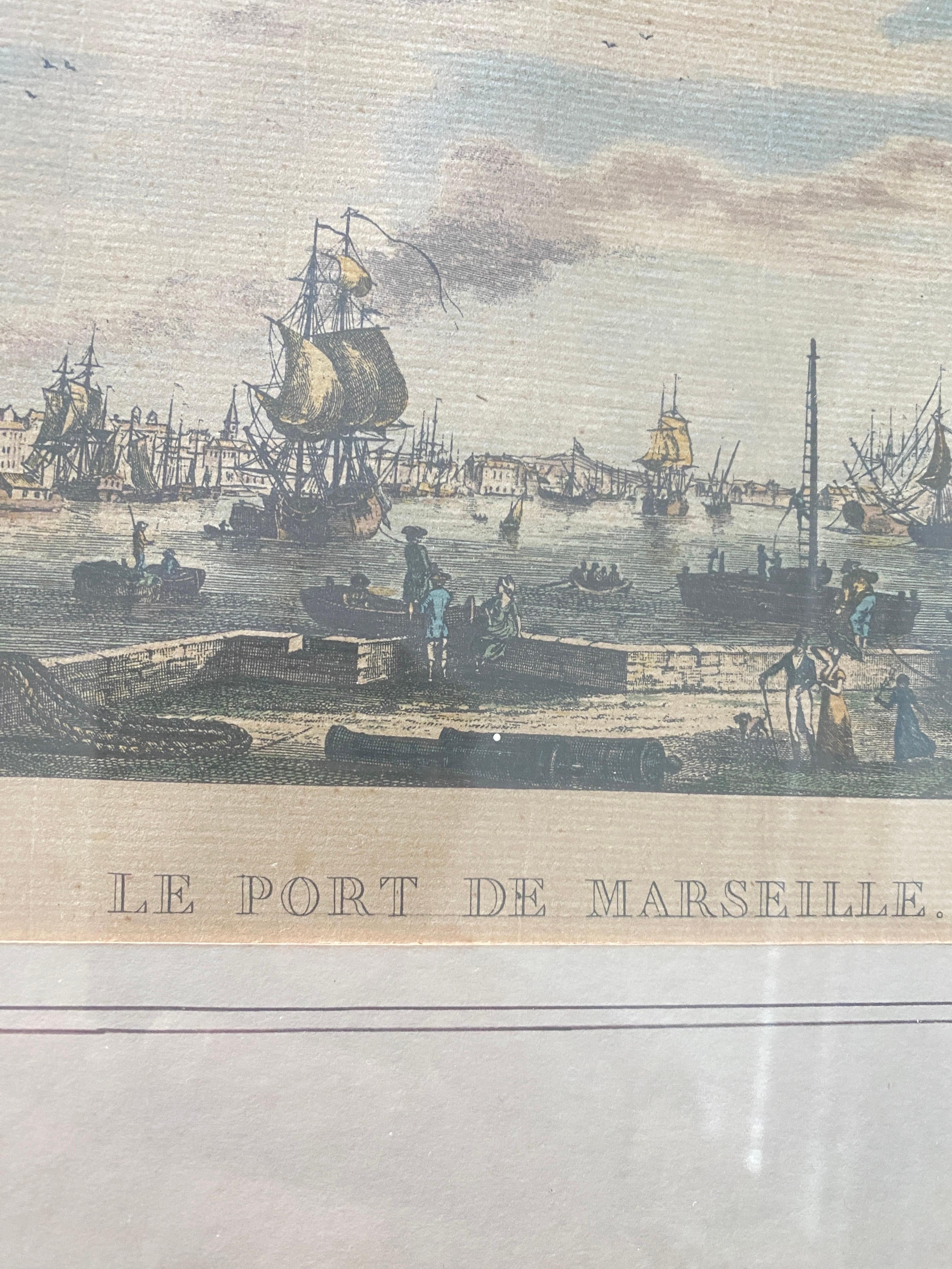 Gravures dans un cadre en bois doré, représentant des ports de navigation français, France, XIXe siècle en vente 4