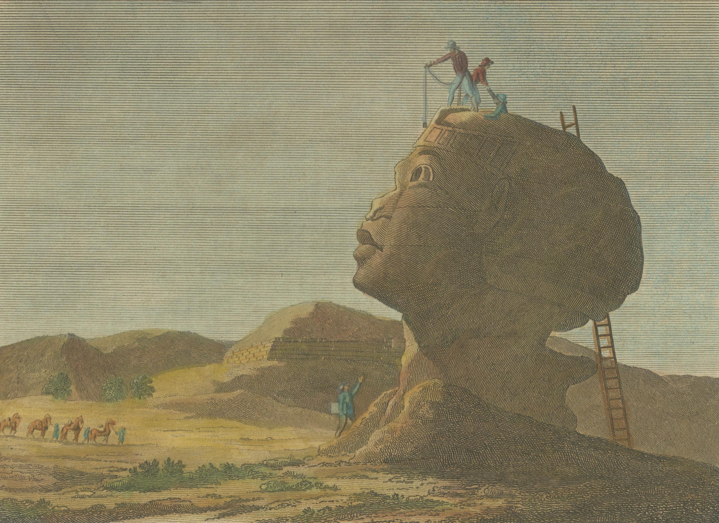 Gravur des ägyptischen Sphinx und der Hermopolis: Early European Exploration, um 1795 (18. Jahrhundert) im Angebot