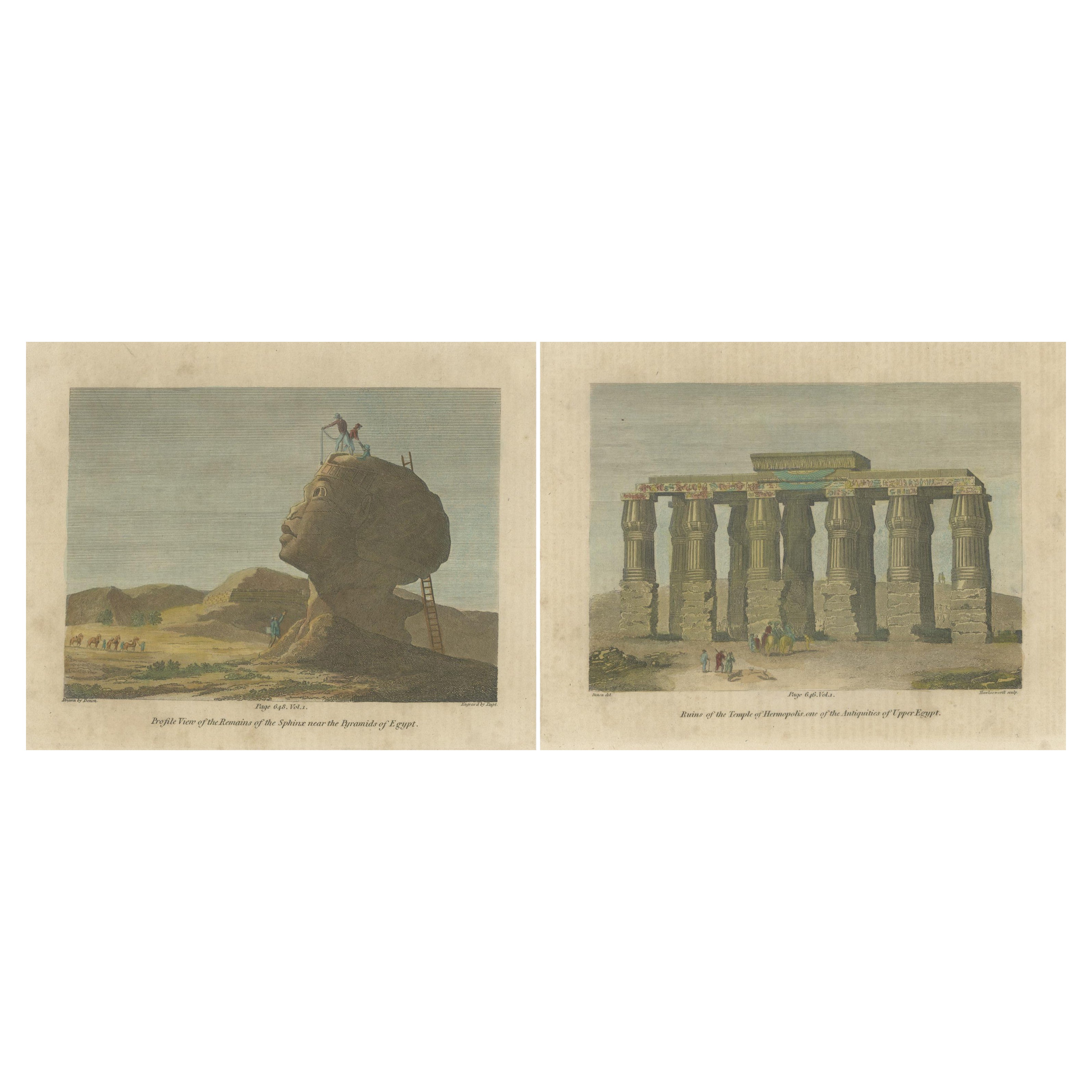 Engravings of Egypt's Sphinx and Hermopolis: Early European Exploration, c.1795