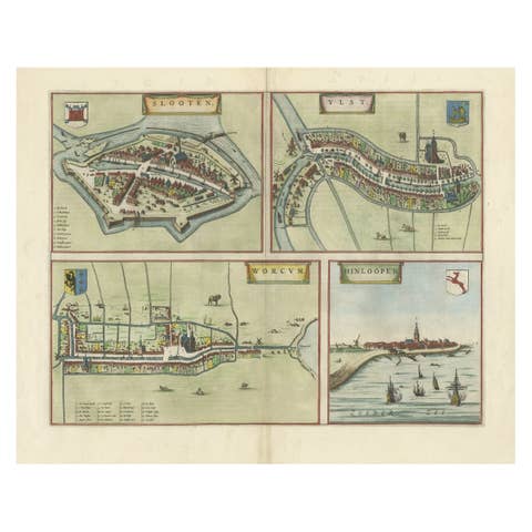 Engravings of the Frisian Cities of Sloten, IJlst, Workum and Hindelopen, c.1650