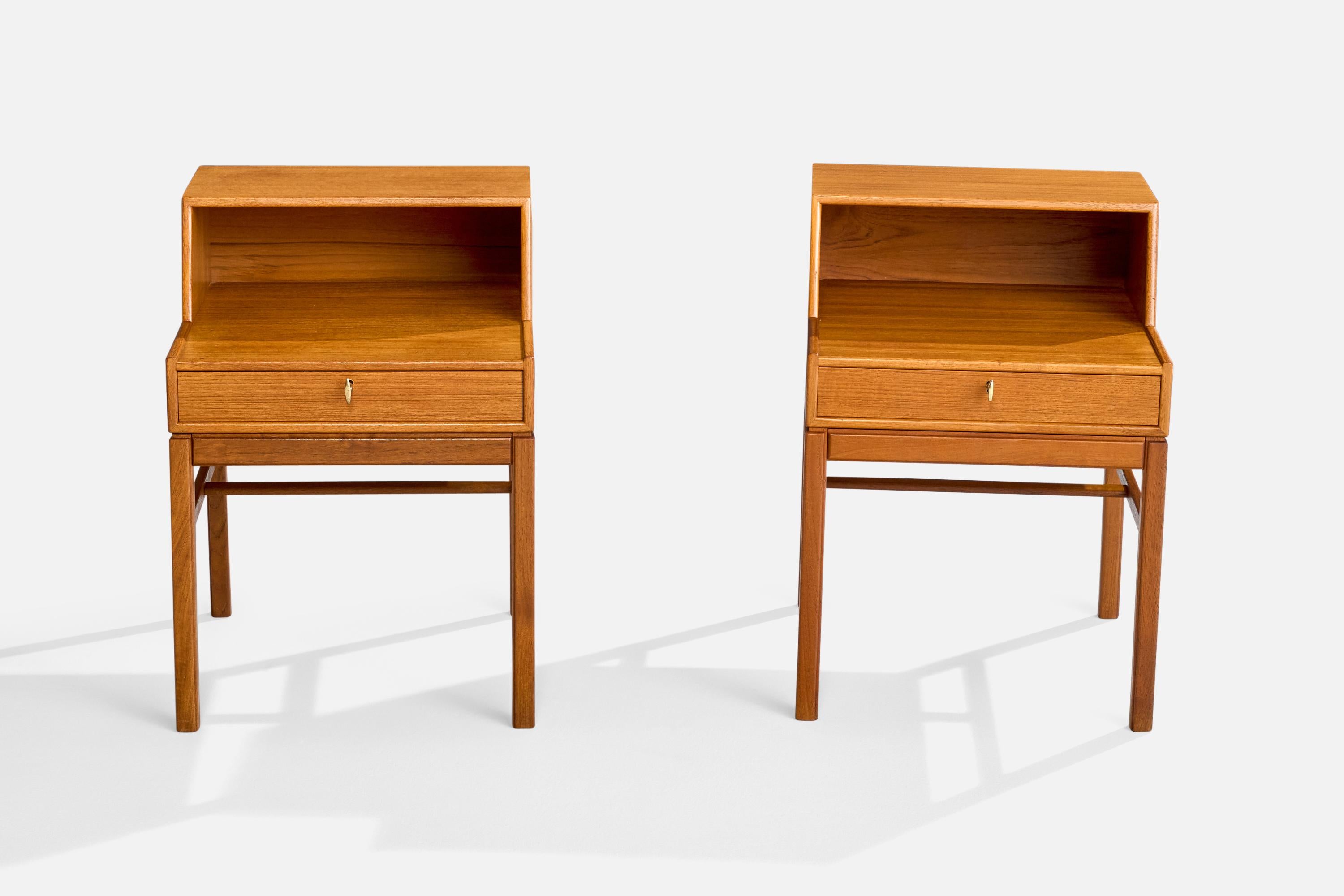Mid-Century Modern Engström & Myrstrand, Nightstands, Teak, Brass, Sweden, 1960s For Sale