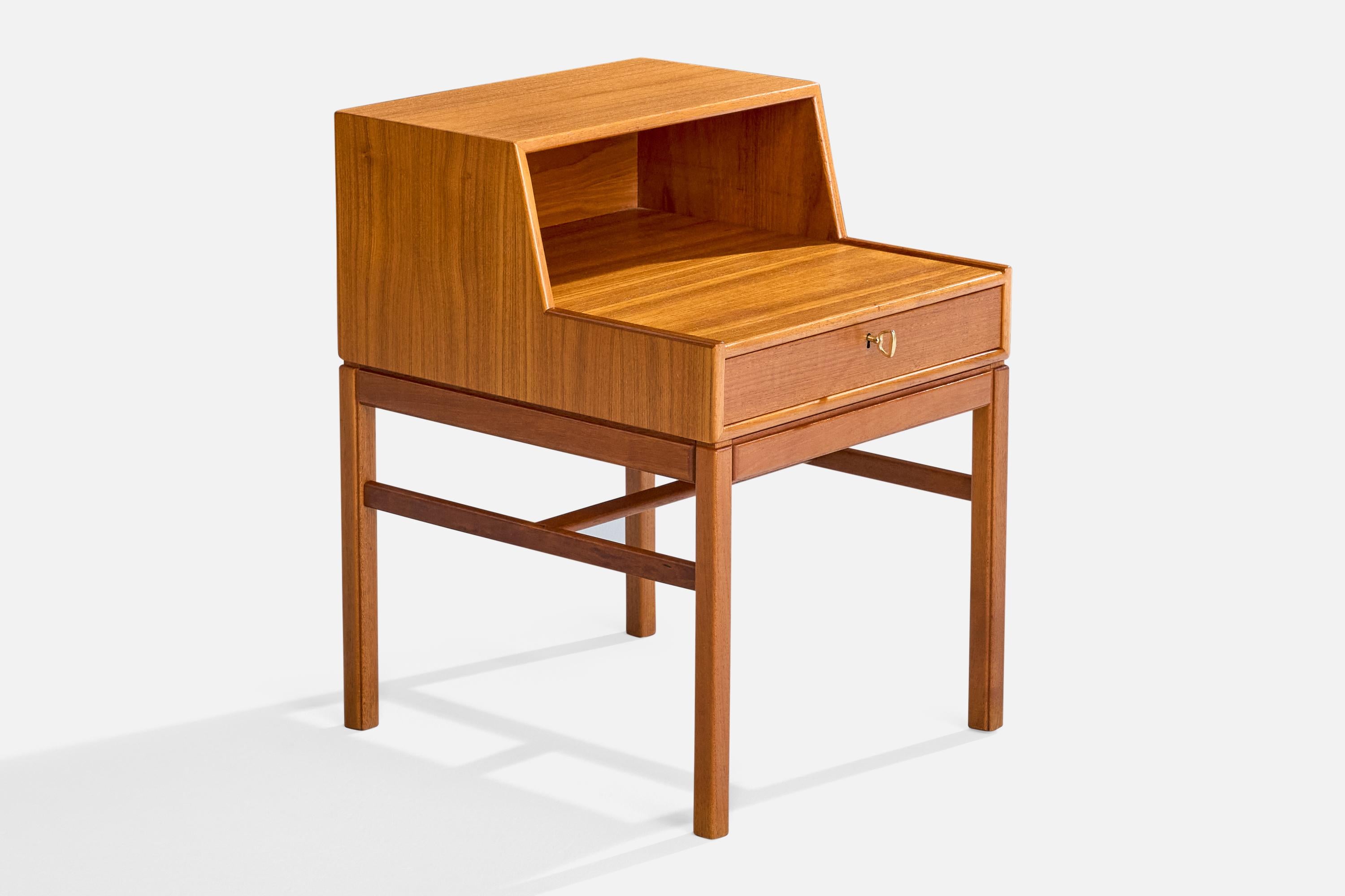 Swedish Engström & Myrstrand, Nightstands, Teak, Brass, Sweden, 1960s For Sale
