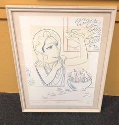 Enhanced Lithograph / Original Drawing of Paloma Picasso by Francoise Gilot