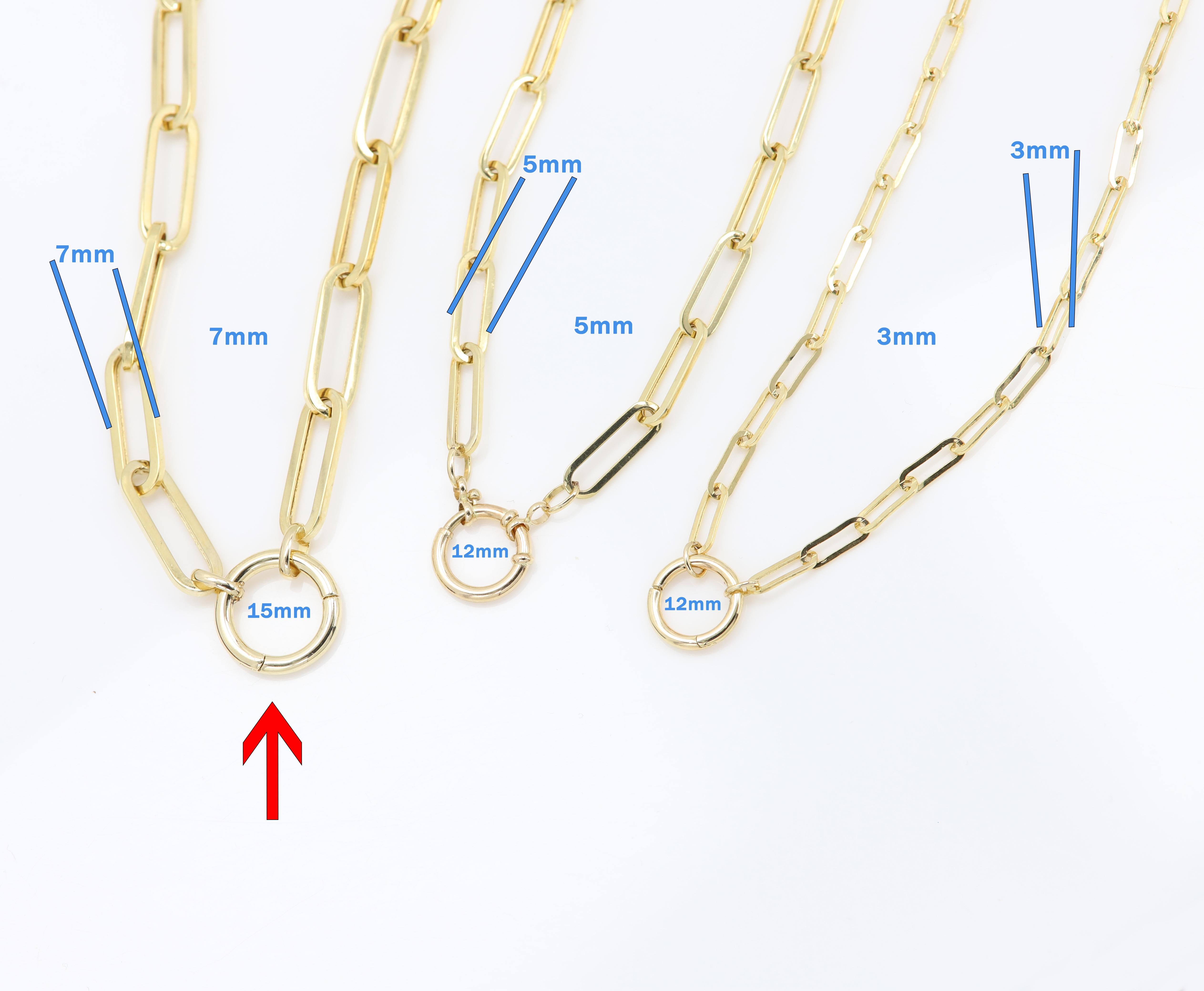 Enhancer Paperclip Necklace Chain 14 Karat Gold Italian Chain with Front Lock For Sale 2