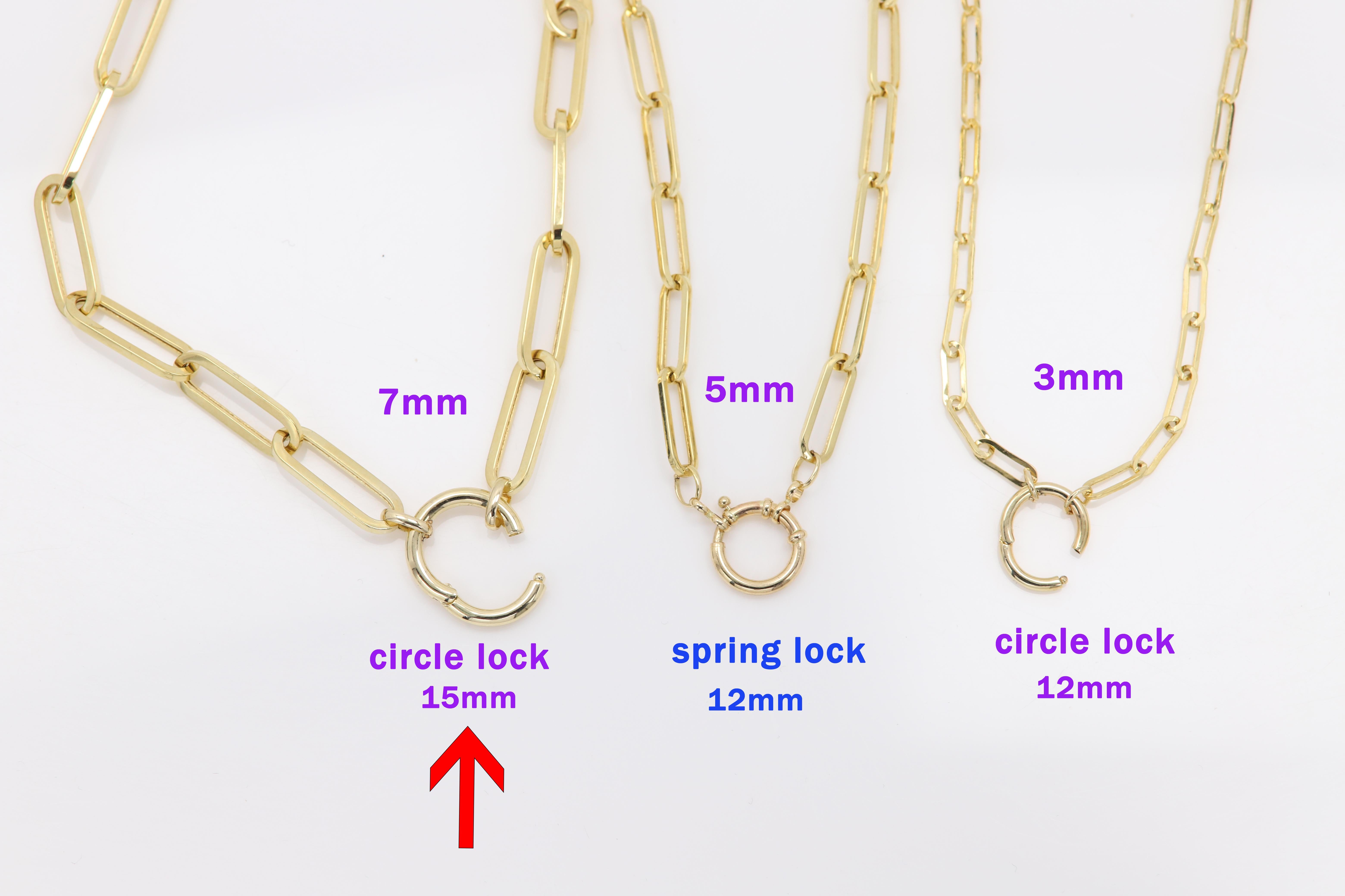 Enhancer Paperclip Necklace Chain 14 Karat Gold Italian Chain with Front Lock For Sale 3