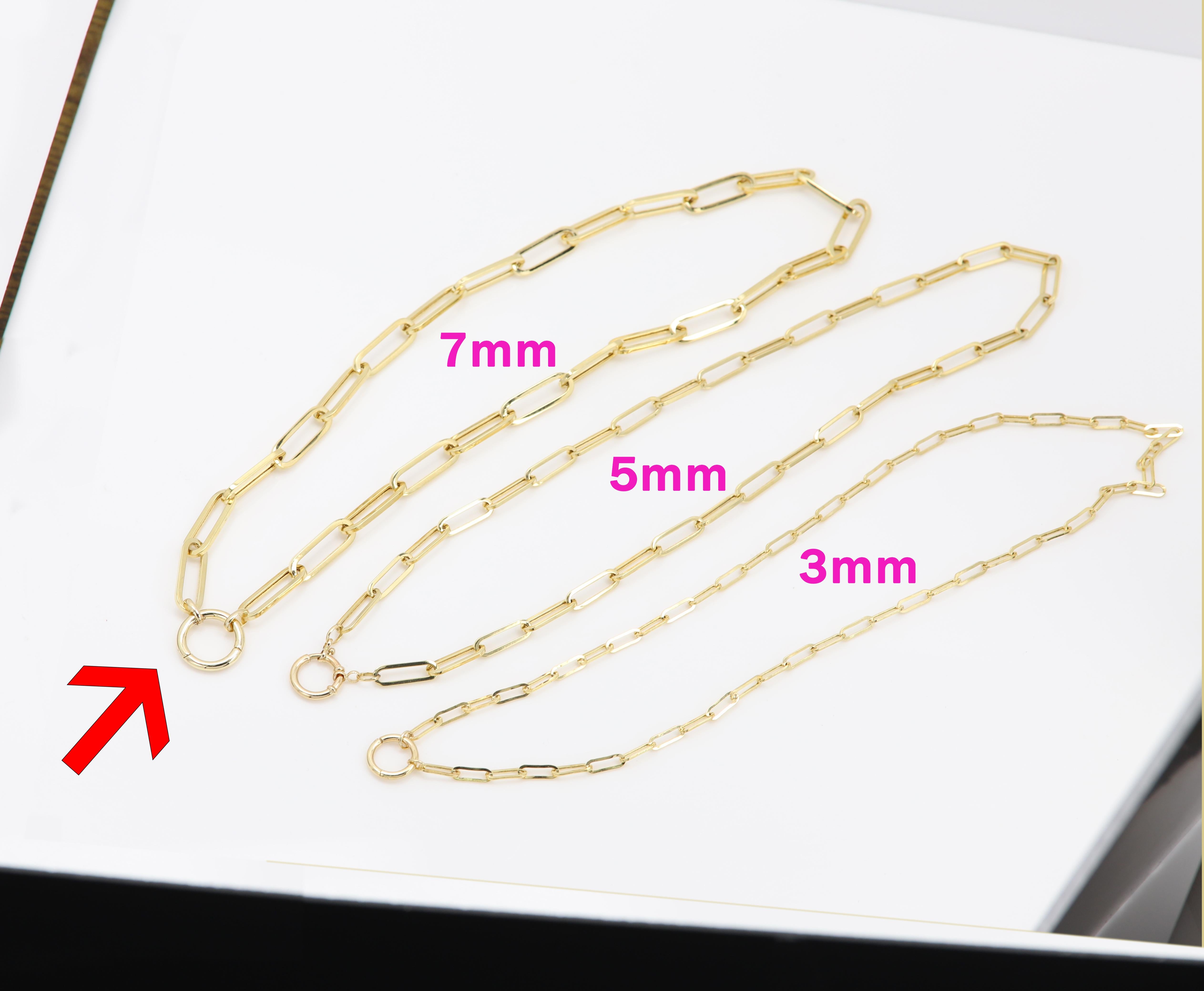 Enhancer Paperclip Necklace Chain 14 Karat Gold Italian Chain with Front Lock For Sale 3