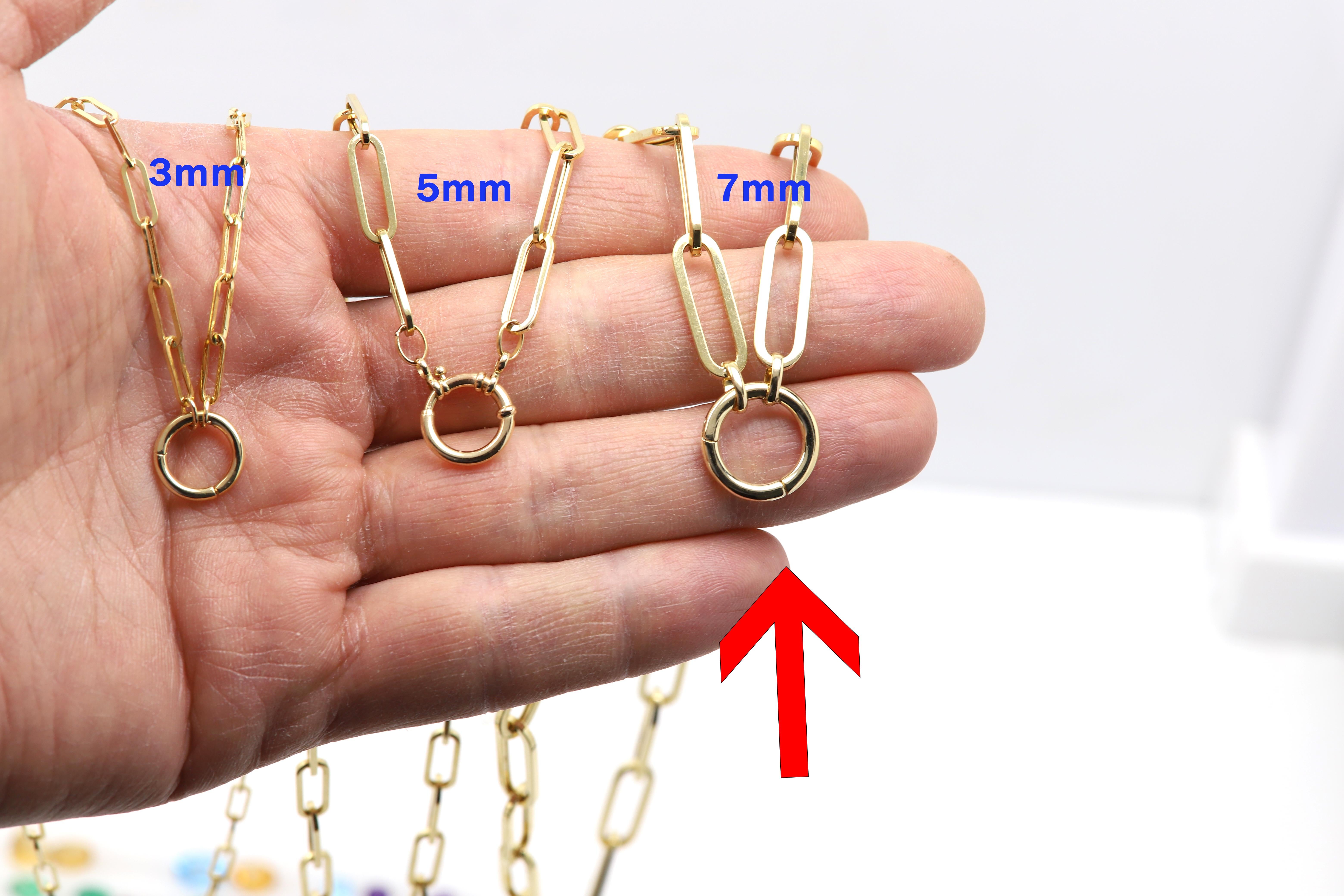 Enhancer Paperclip Necklace Chain 14 Karat Gold Italian Chain with Front Lock For Sale 5