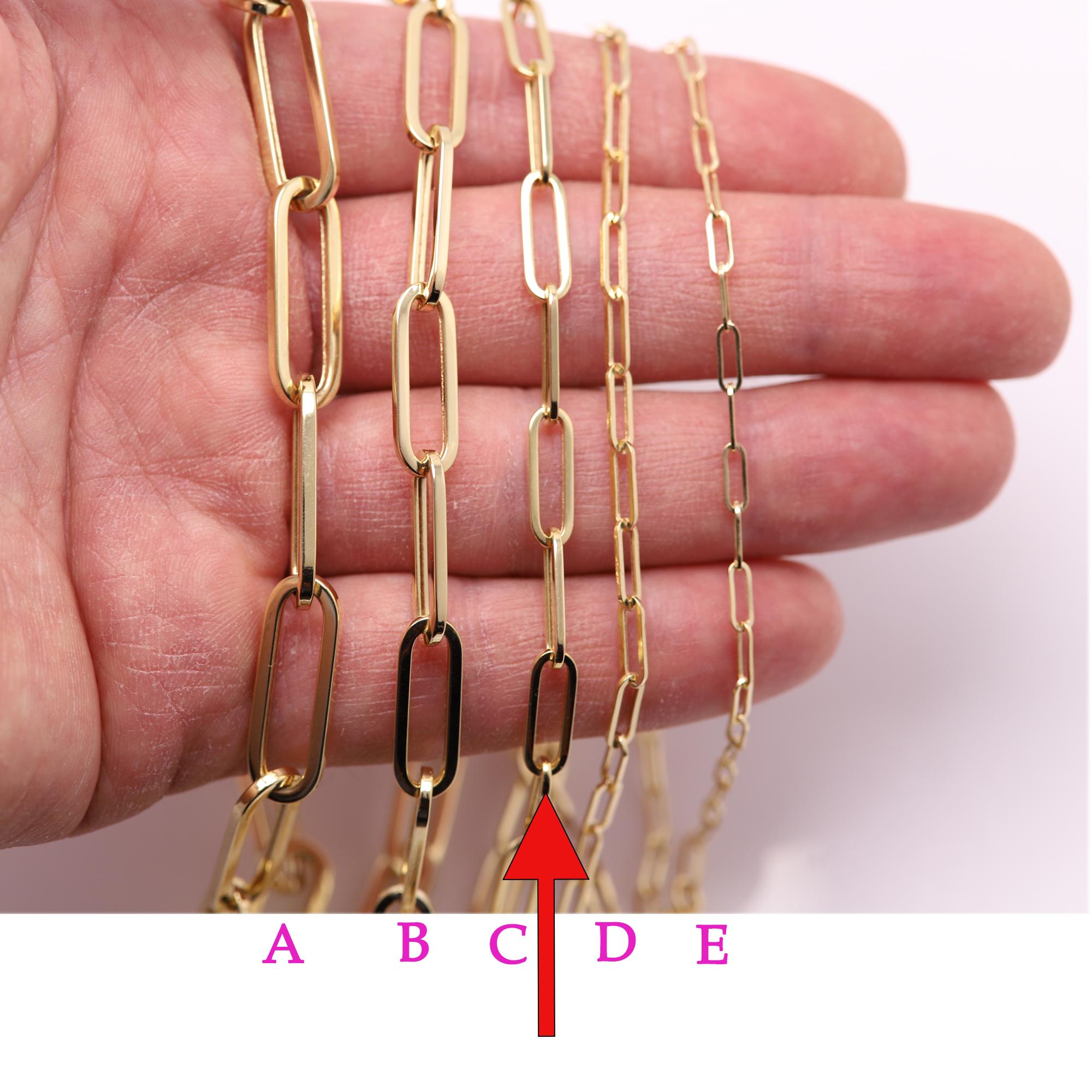Enhancer Paperclip Necklace Chain 14 Karat Gold Italian with Front Spring Lock For Sale 8