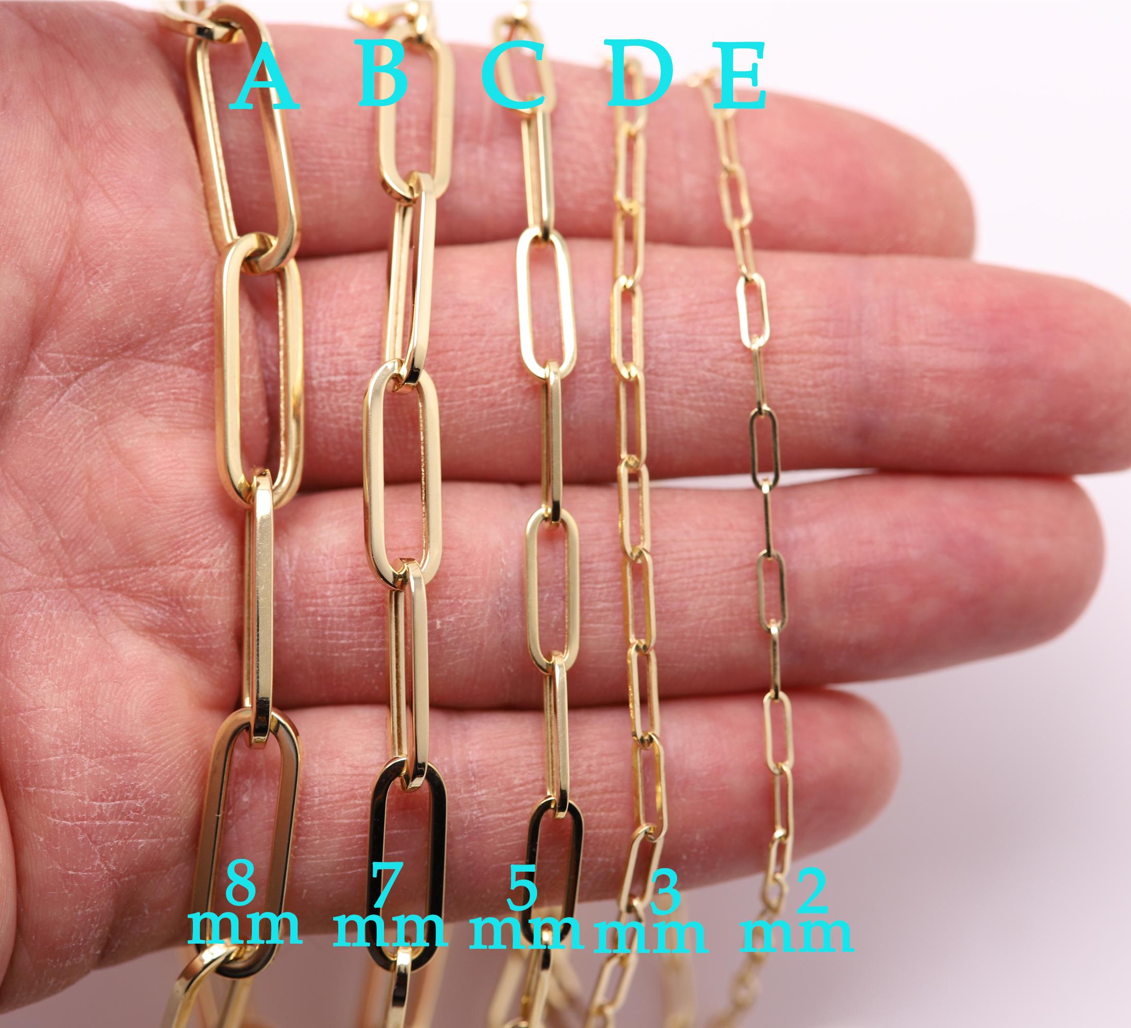 Enhancer Paperclip Necklace Chain 14 Karat Gold Italian with Front Spring Lock For Sale 9