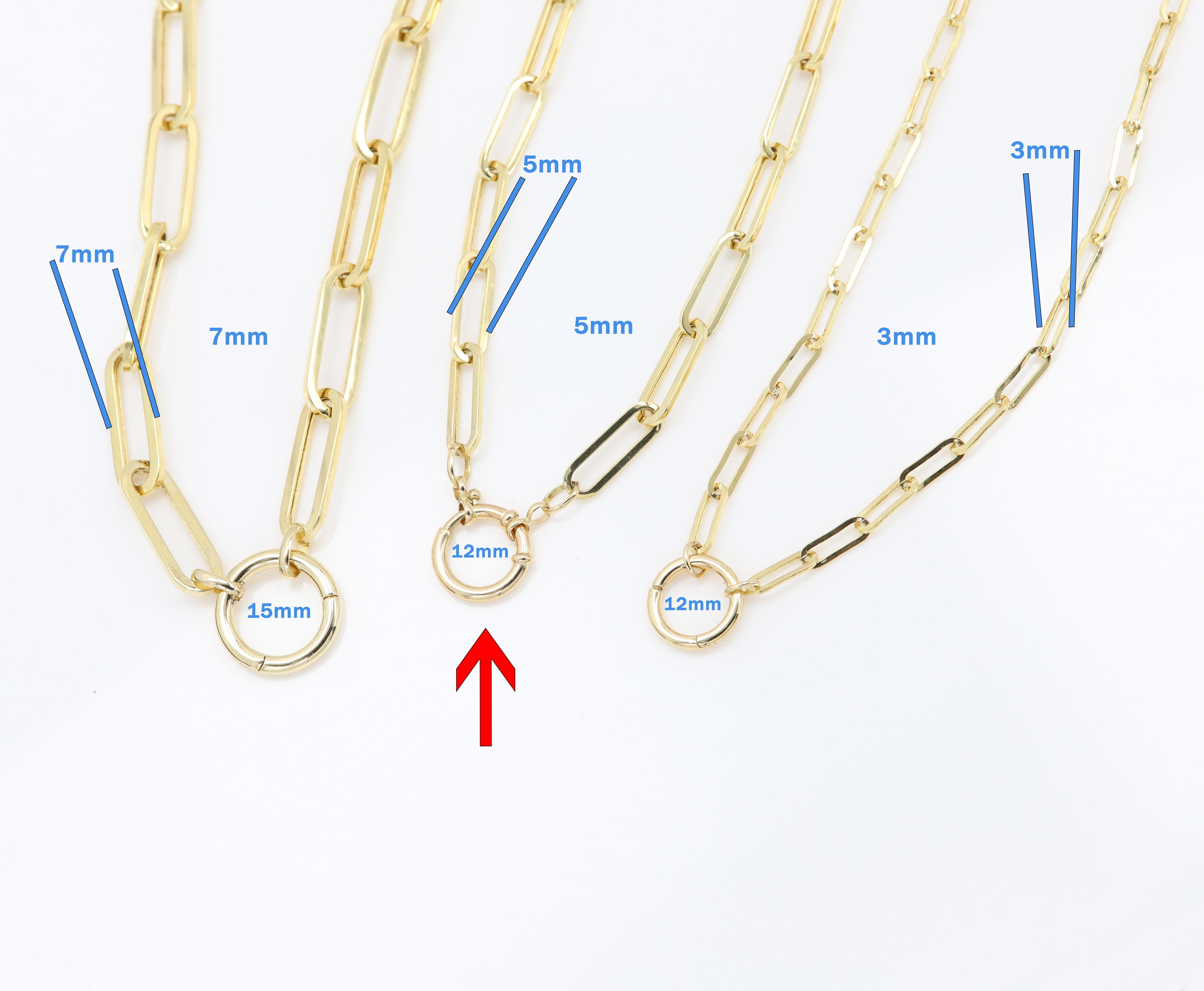 Enhancer Paperclip Necklace Chain 14 Karat Gold Italian with Front Spring Lock For Sale 4