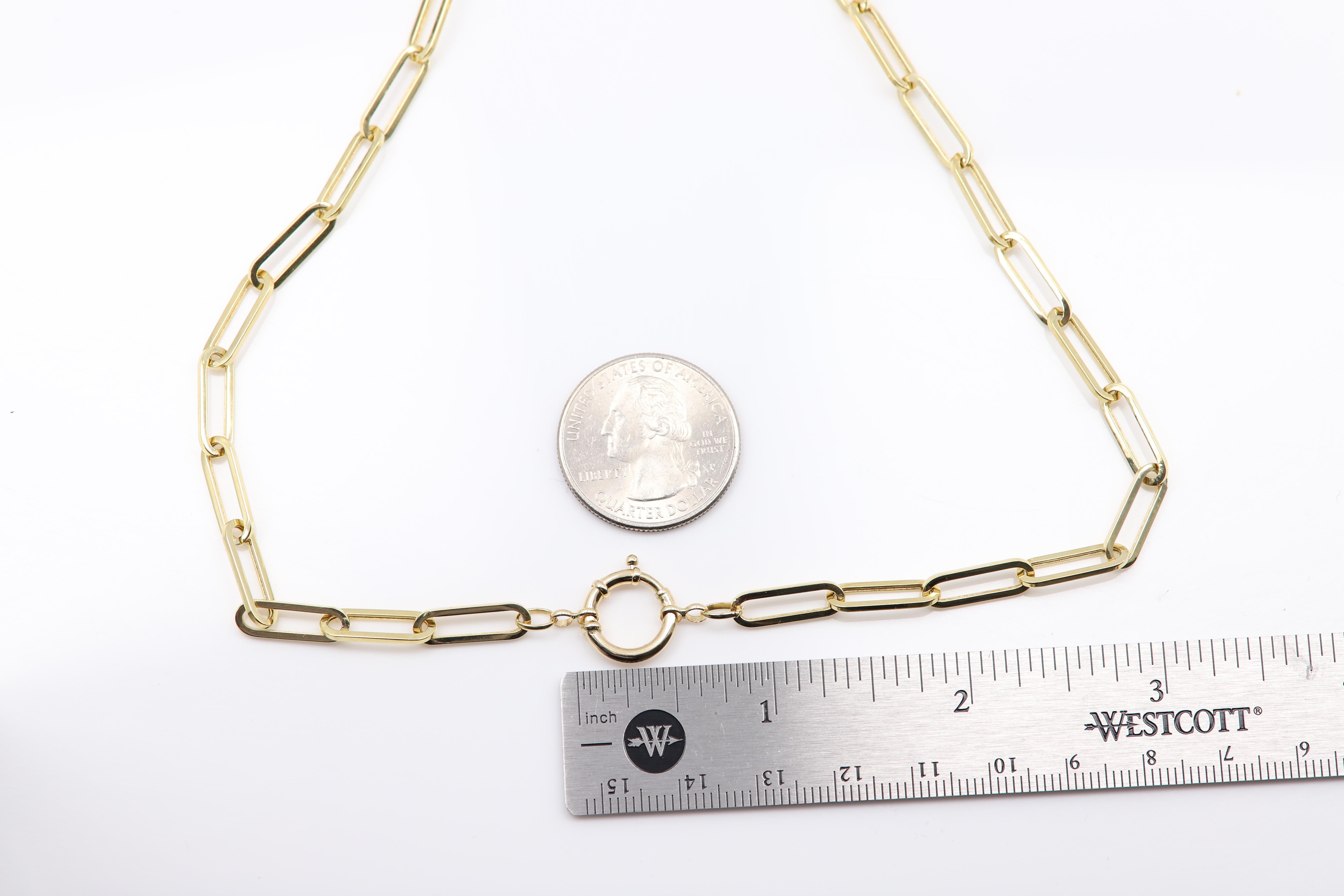 Catena per collana Enhancer Paperclip in oro italiano 14 carati con chiusura a molla anteriore in vendita 6