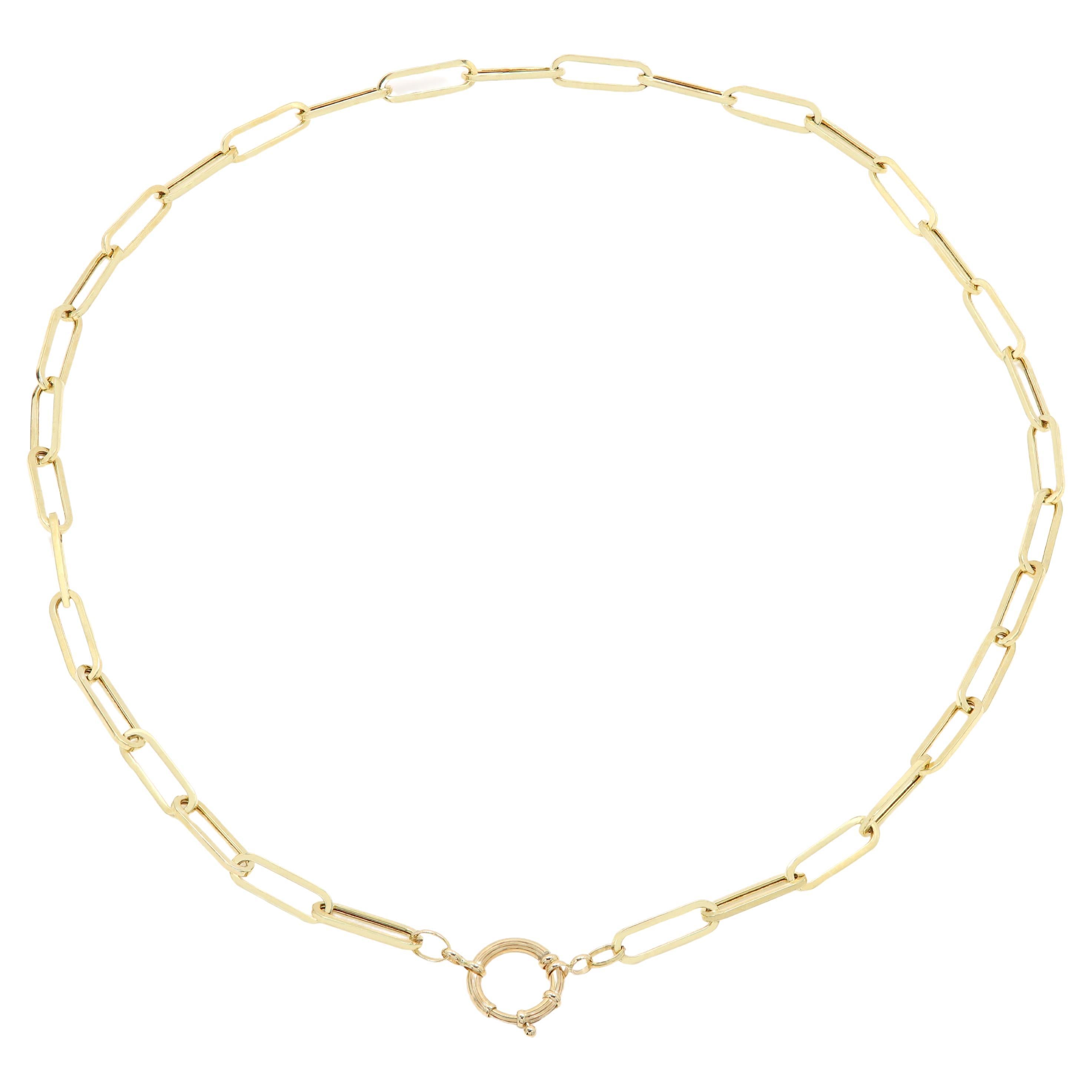 Made in Italy  - Collana a catena
Taglia media Stile graffetta  -  catena classica A Link con blocco anteriore
Dimensioni della graffetta - 5 mm di larghezza 
Lunghezza della collana: 18 pollici.
Vero oro 14k - Oro giallo.
Peso totale